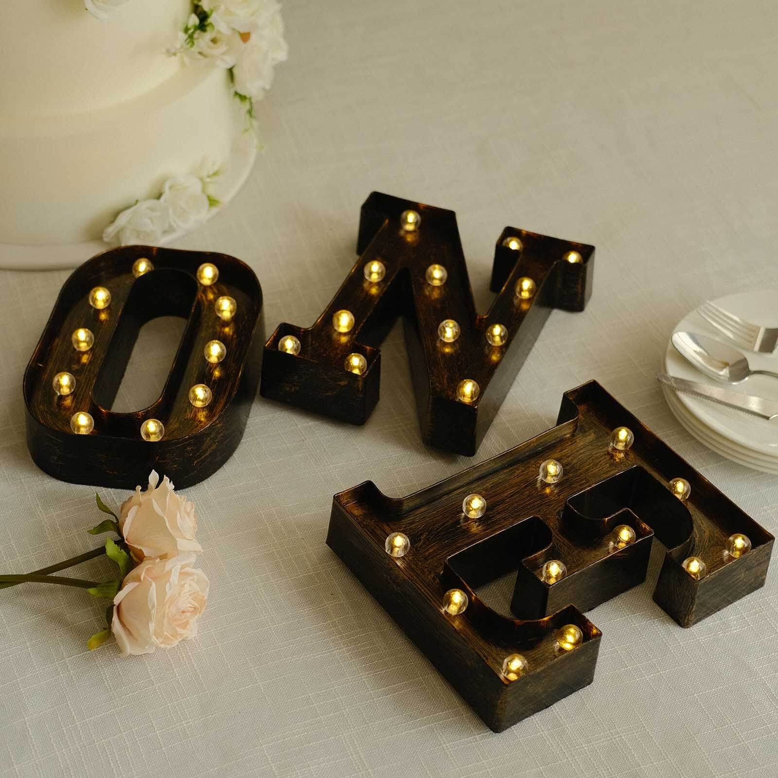 LED Marquee Letter "E" Industrial Style Antique Black - Light-Up Alphabet Sign for Weddings & Displays 9"