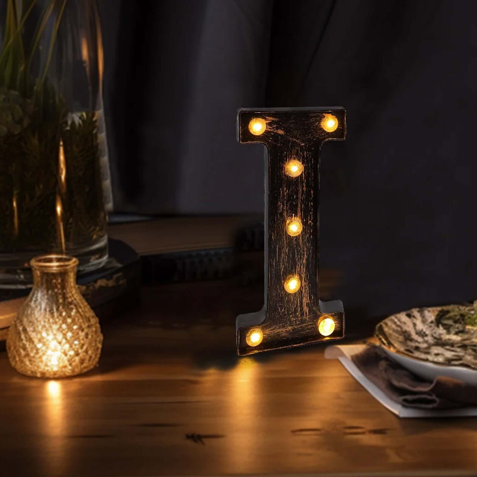 LED Marquee Letter "I" Industrial Style Antique Black - Light-Up Alphabet Sign for Weddings & Displays 9"