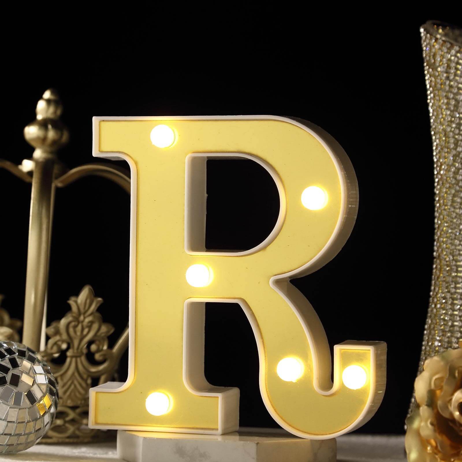 3D Marquee Letter "R" Warm White 6 LED Lights Gold - Chic Light-Up Decor for Events 6"