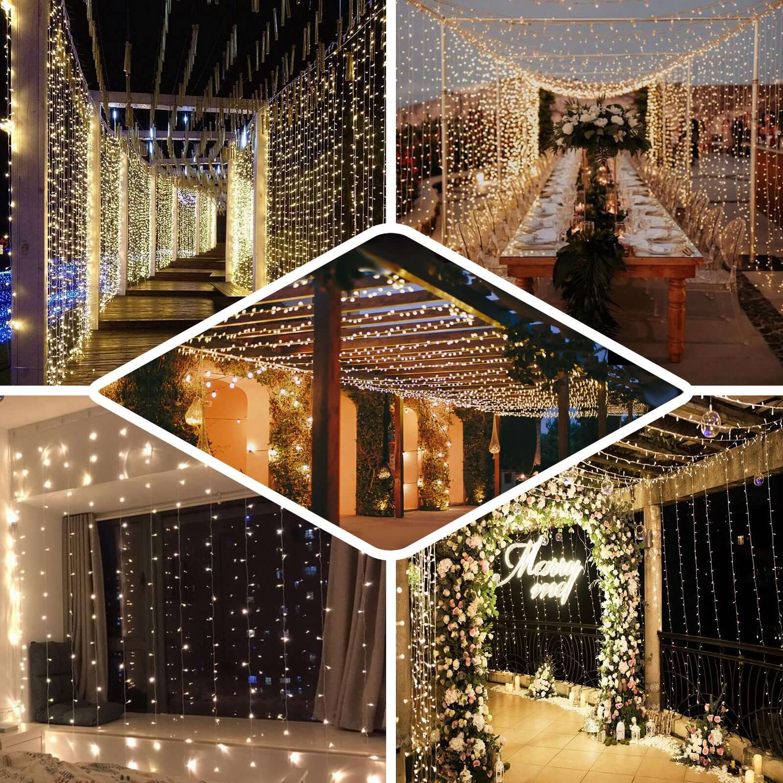 Blue 600 LED Twinkle Fairy Lights with 8 Modes, Plug In Connectable Curtain String Lights - 10ftx20ft