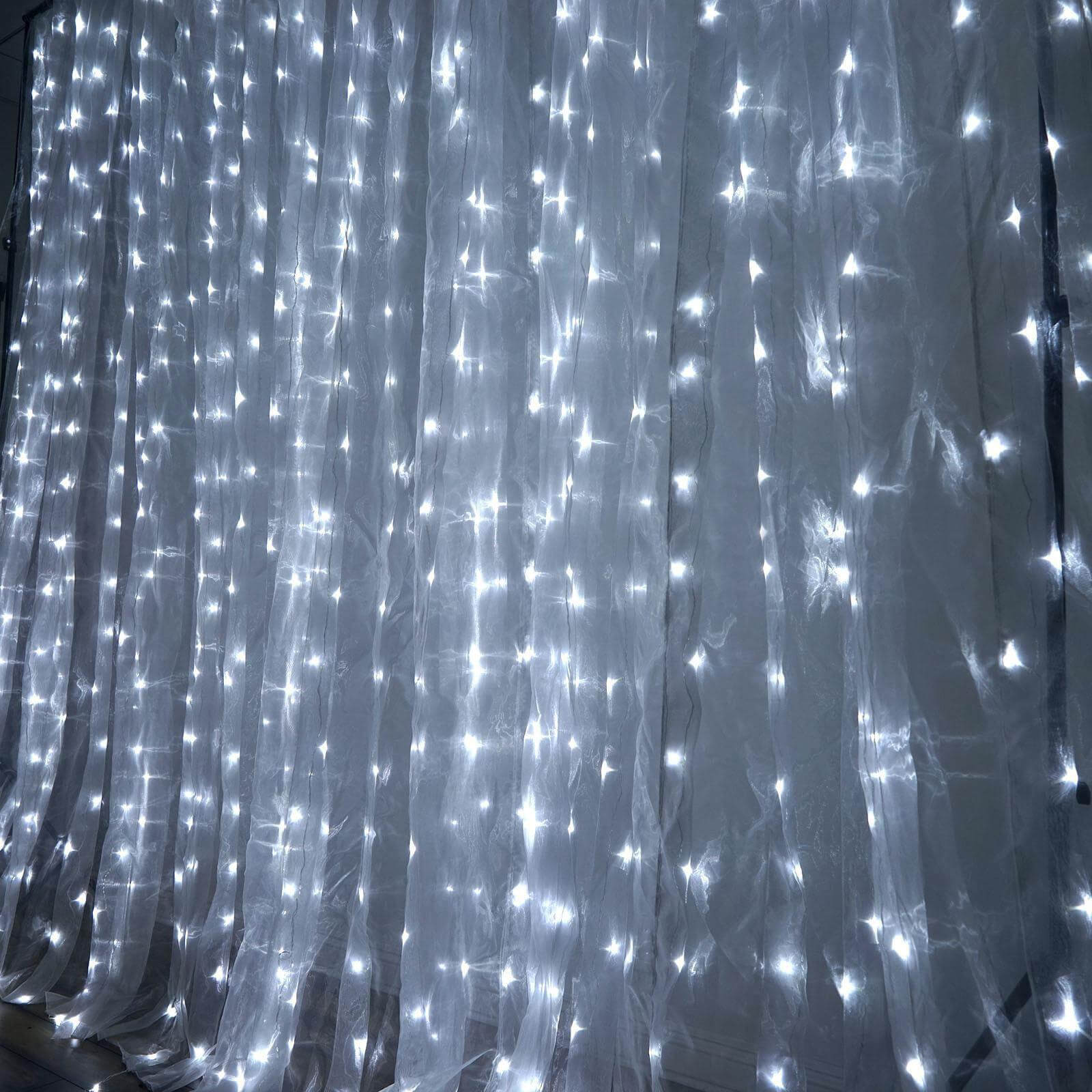 20ftx10ft White Sheer Organza w Cool LED Lights Decorative Curtain Panel