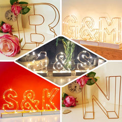8" Tall Gold Freestanding 3D Decorative Wire Letter, Wedding Centerpiece - P