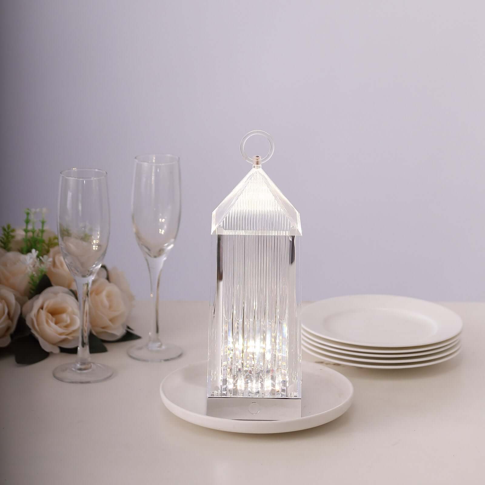 Acrylic LED Lantern Lamp Retro Lighthouse Design Rechargeable - Touch Control Crystal Decorative Night Light 11"