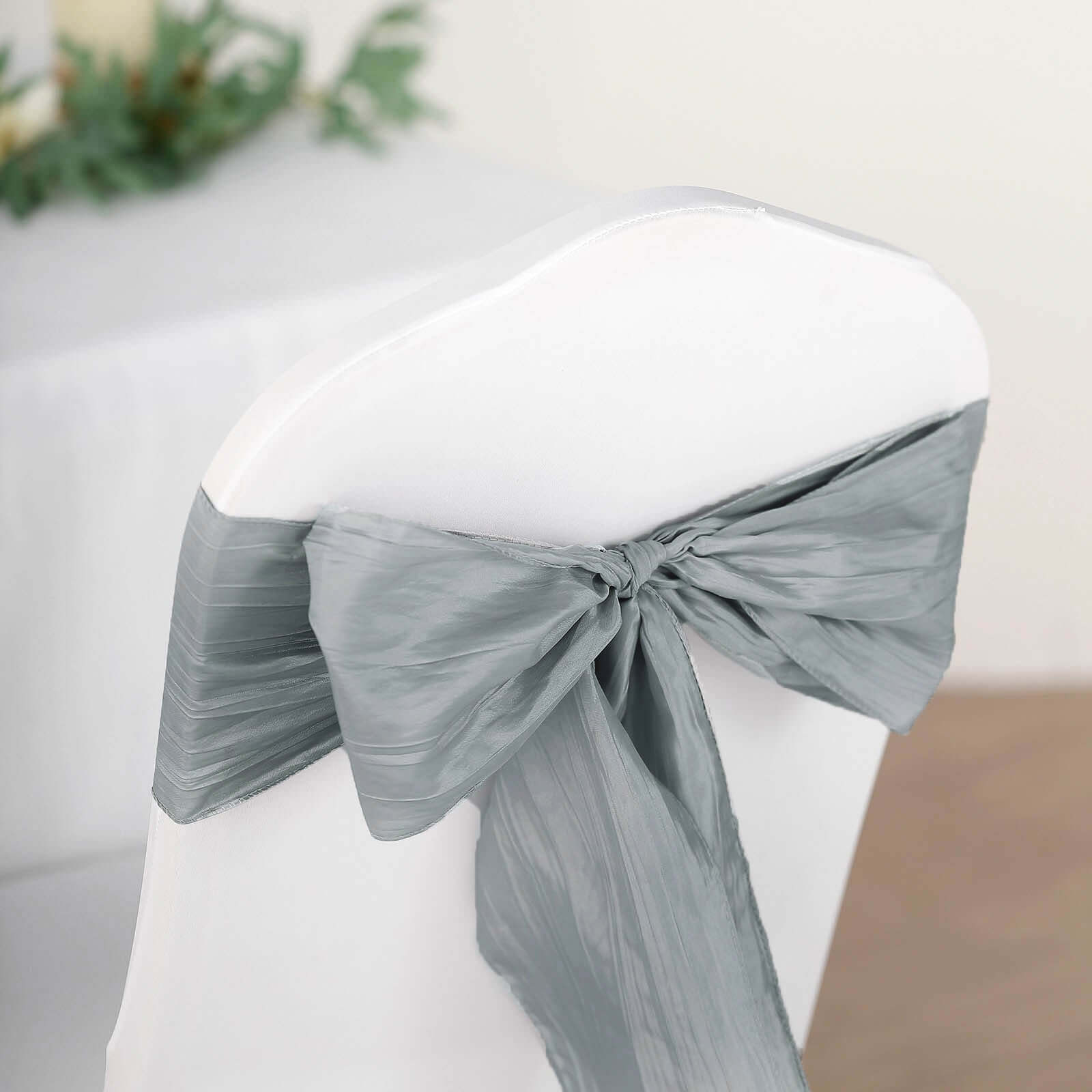5 Pack Taffeta 6"x106" Chair Sashes Silver Accordion Crinkle Texture - Stylish Decor for Weddings & Gatherings