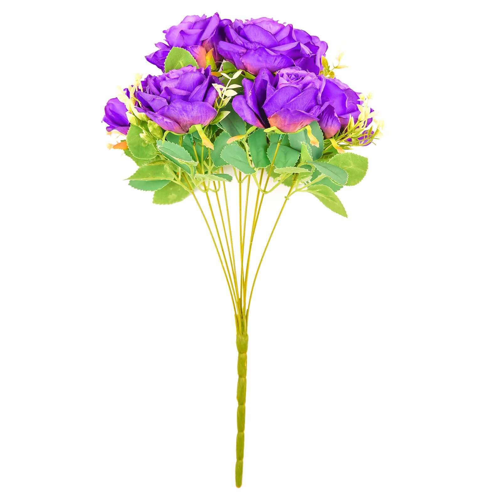 2 Bushes 18" Real Touch Purple Artificial Rose Flower Bouquet, Silk Long Stem Flower Arrangements
