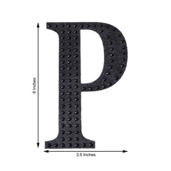 Decorative Rhinestone Alphabet "P" Letter Stickers, Glitter Adhesive Craft Letters Black DIY Sparkle Embellishments 6"