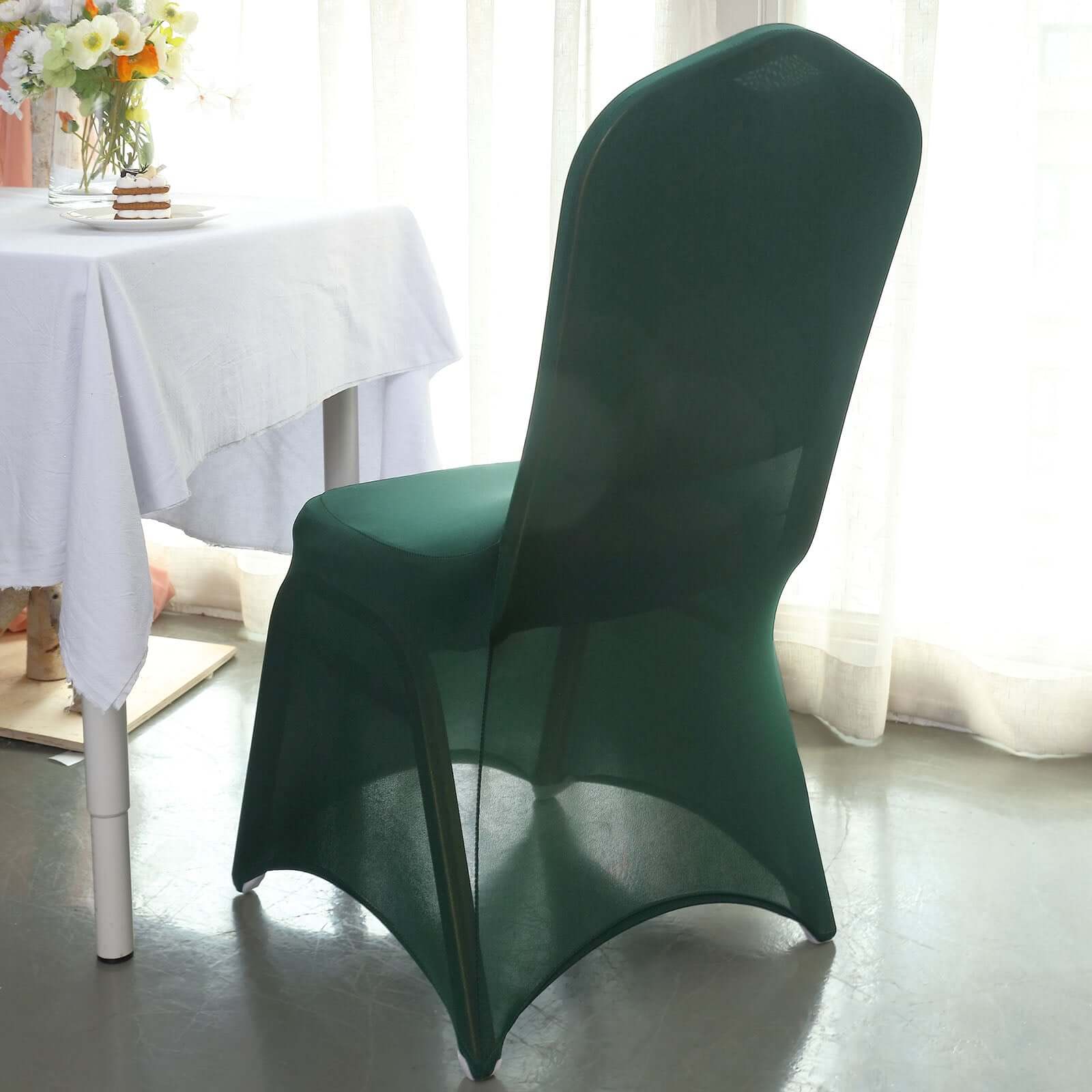 Spandex Chair Cover for Banquet Chairs Hunter Emerald Green - Stretch 160GSM Fabric with Slip-On Slipcover