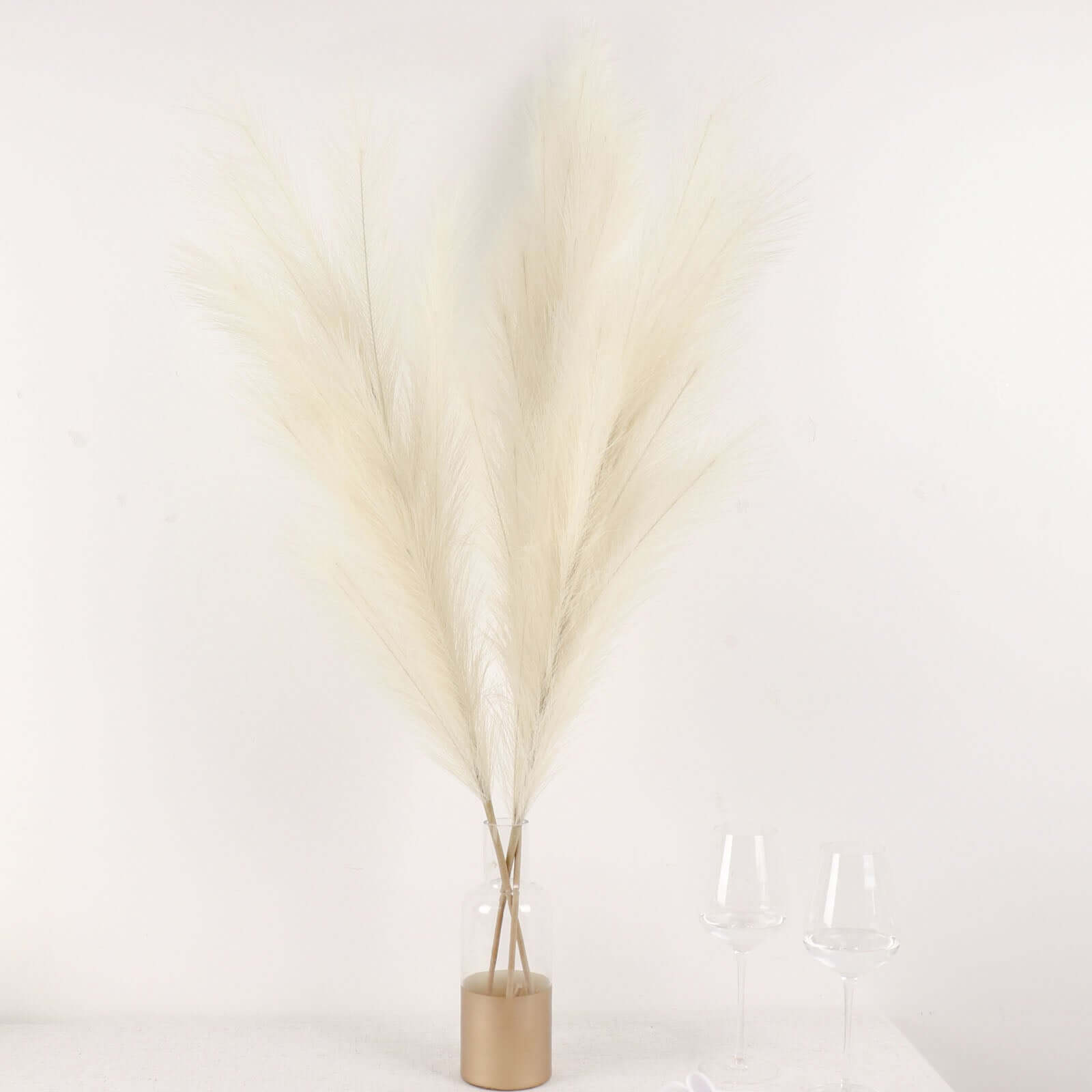 3 Stems Artificial Pampas Grass Decor Cream for Rustic Boho Chic Backdrops Floral Styling & Vase Displays 44"