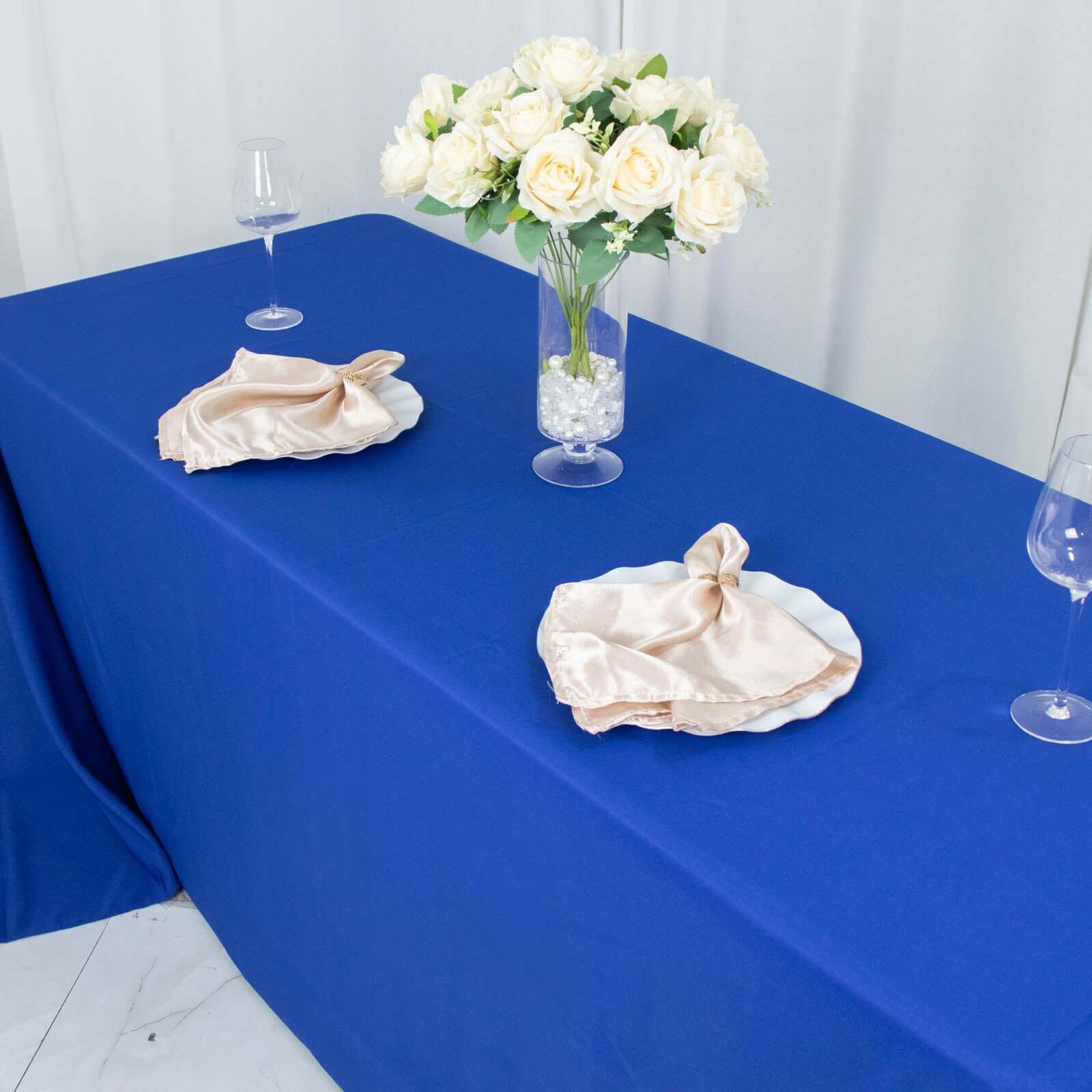 Premium Polyester 90"x132" Rectangle Tablecloth Royal Blue - Seamless 220GSM Stain-Resistant Table Cover