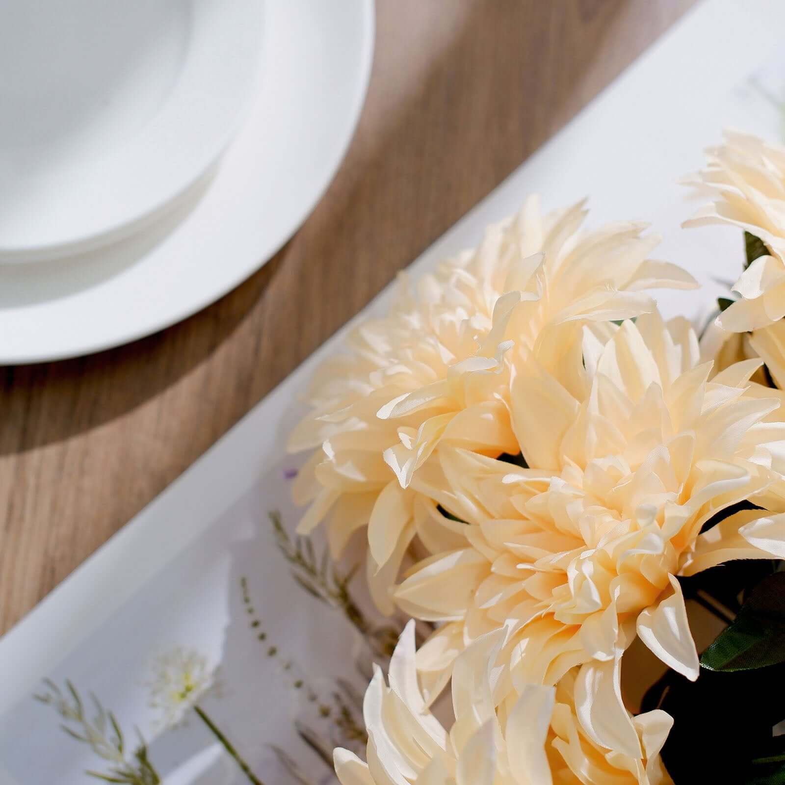 2 Bushes 20" Cream Large Head Artificial Dahlia Bouquet, Silk Bridal Flower Decorations