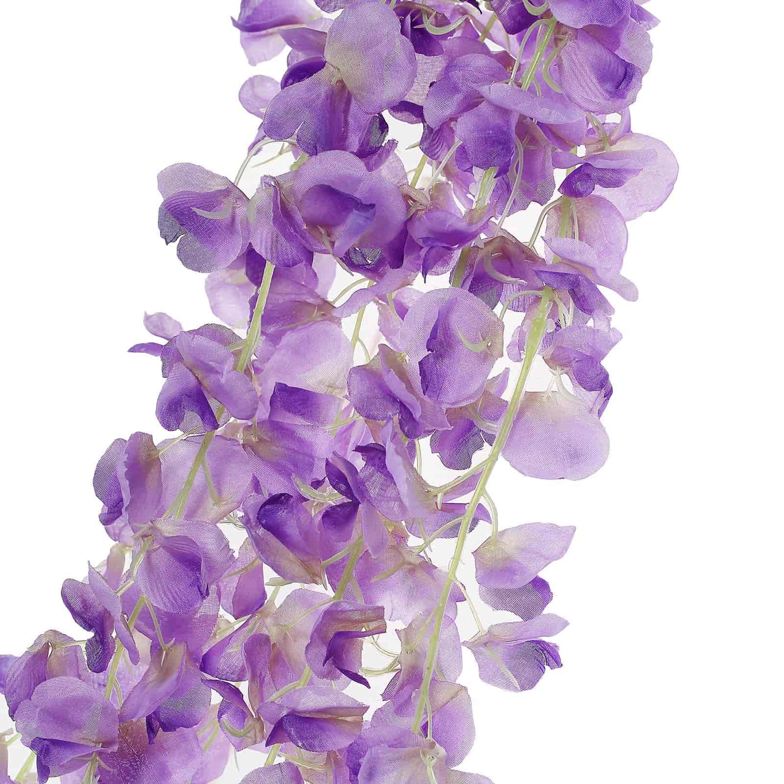 42" Silk Hanging Wisteria Flower Garland Vines in Lavender Lilac, Elaborated 5 Full Strands in 1 Bush