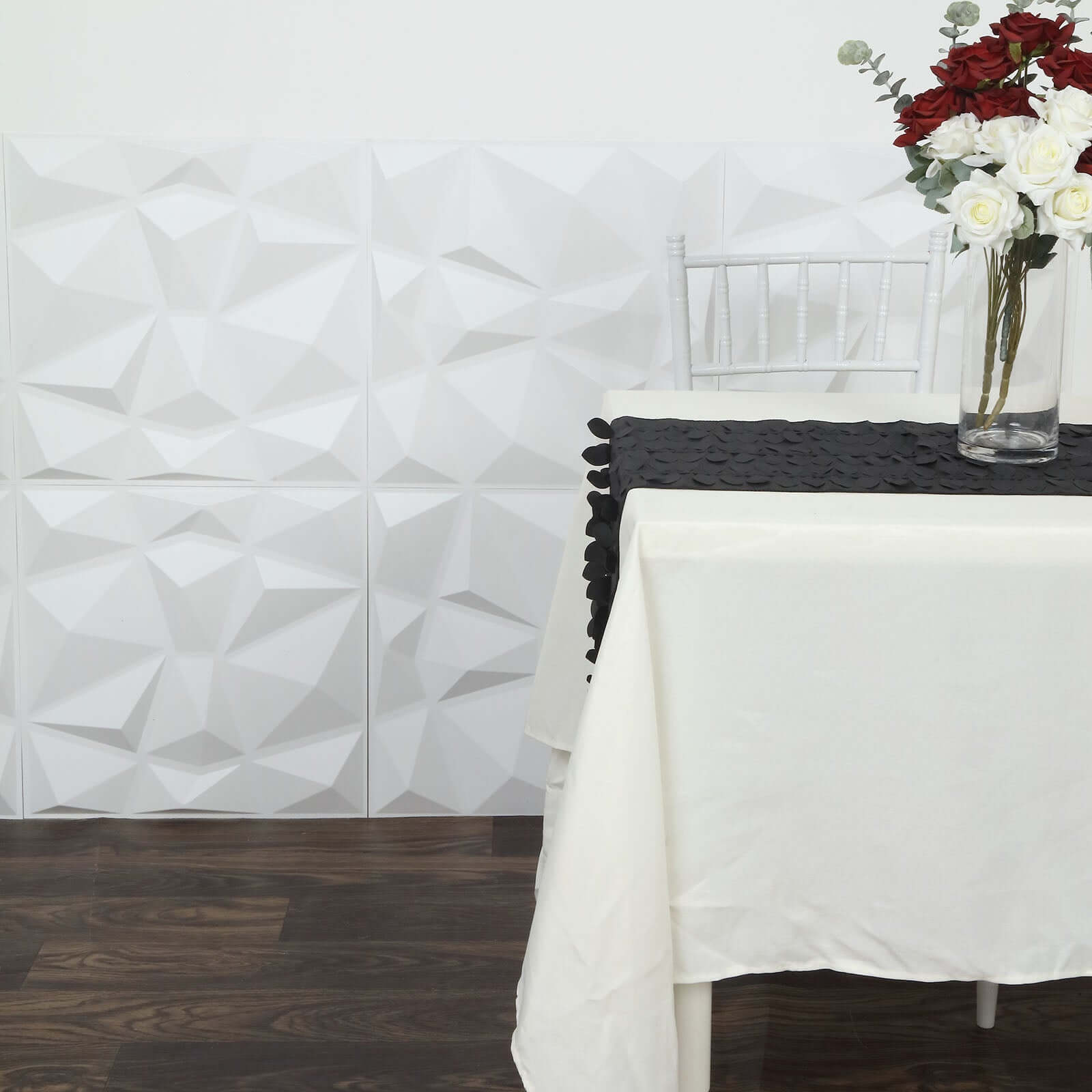 12 Pack 20"x20" Matte White 3D Texture PVC Diamond Design Wall Tiles, Stick On Waterproof Wall Panels