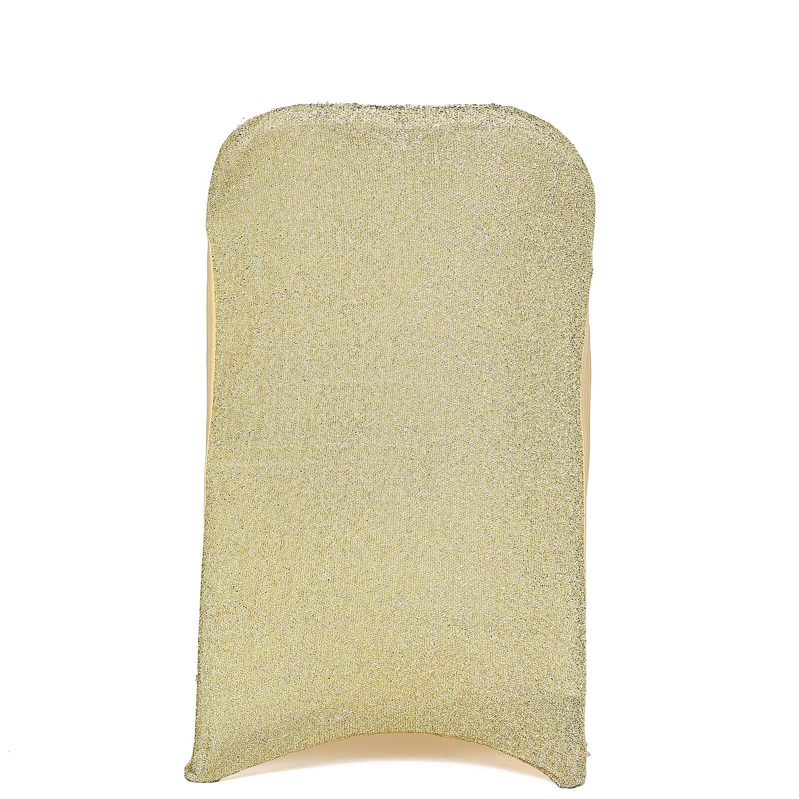 Stretch Spandex Chair Cover Champagne for Folding Chairs - Metallic Shimmer Tinsel Back Design Fitted Slipcover