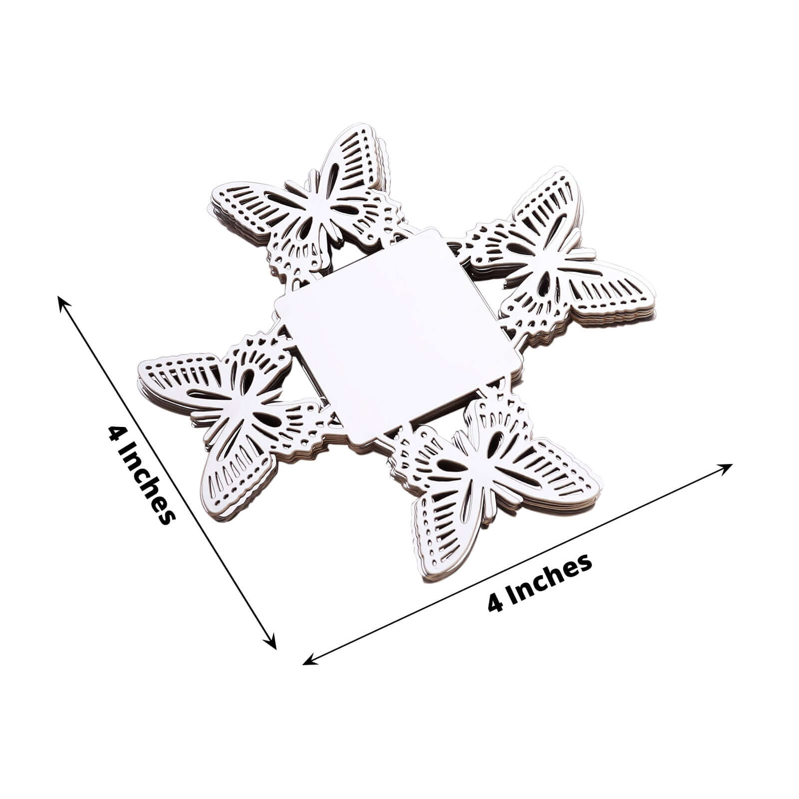 50-Pack Mini Paper Truffle Cup Liners Butterfly Square Design Metallic Silver - 225GSM Cupcake Tray Wrappers 4"