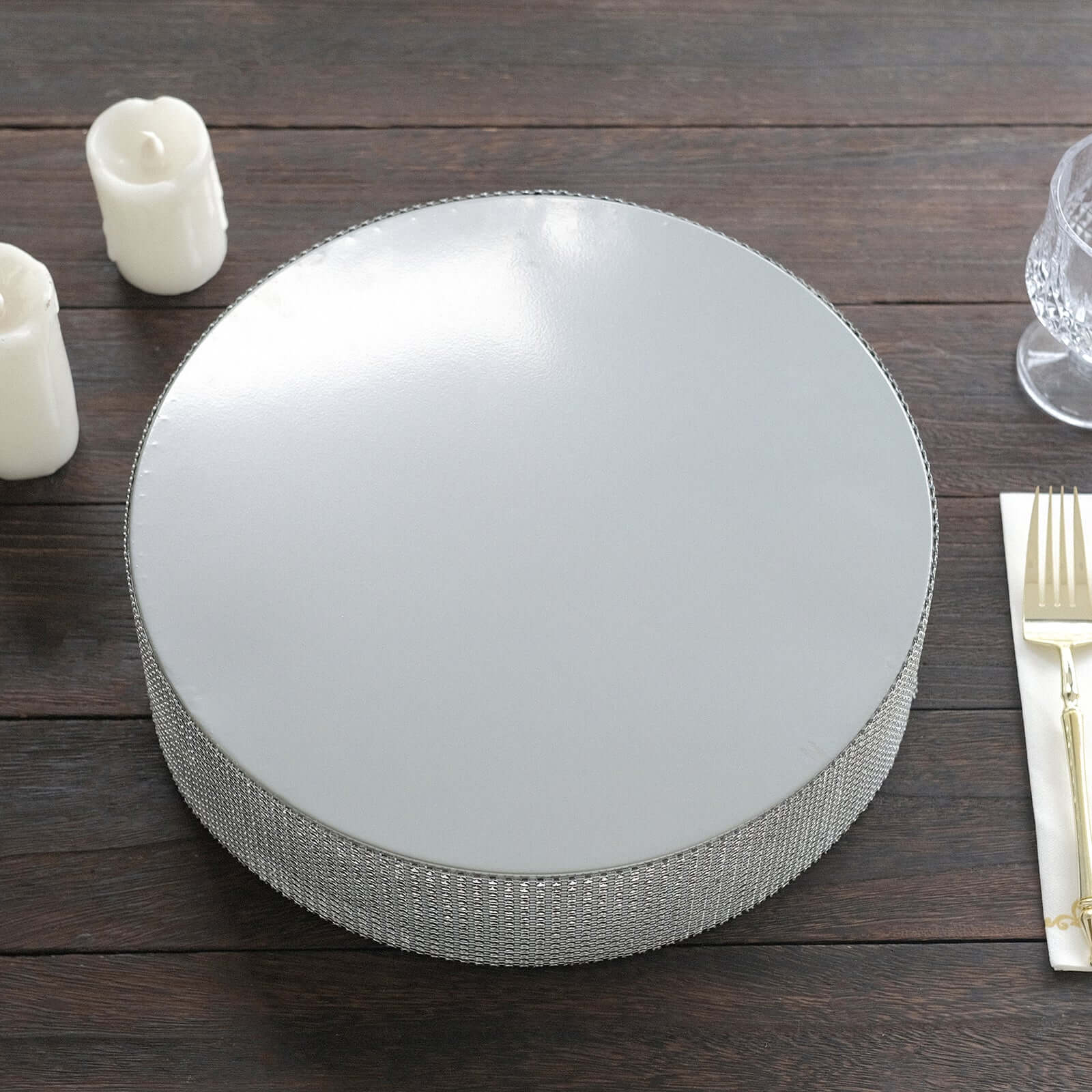 Metal Pedestal Cake Stand Round Design with Rhinestones Silver - Cupcake Holder and Dessert Table Centerpiece 12"