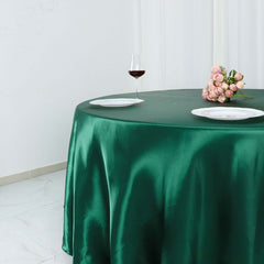 Satin 132" Round Tablecloth Hunter Emerald Green - Stylish Seamless Table Cover