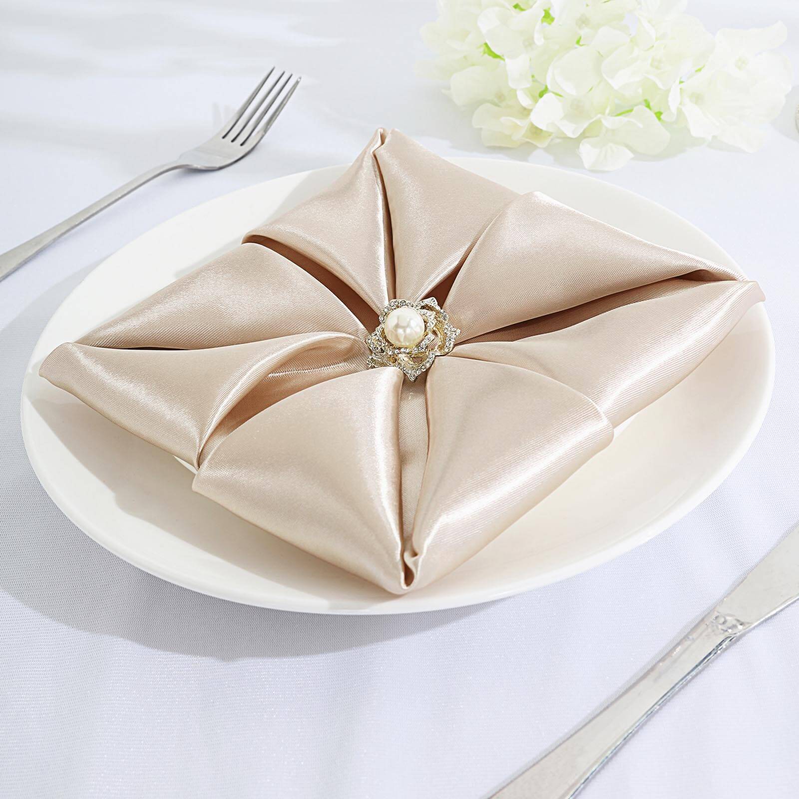 5 Pack Satin 20"x20" Napkins Beige - Luxurious Shine & Smooth Dinner Napkins