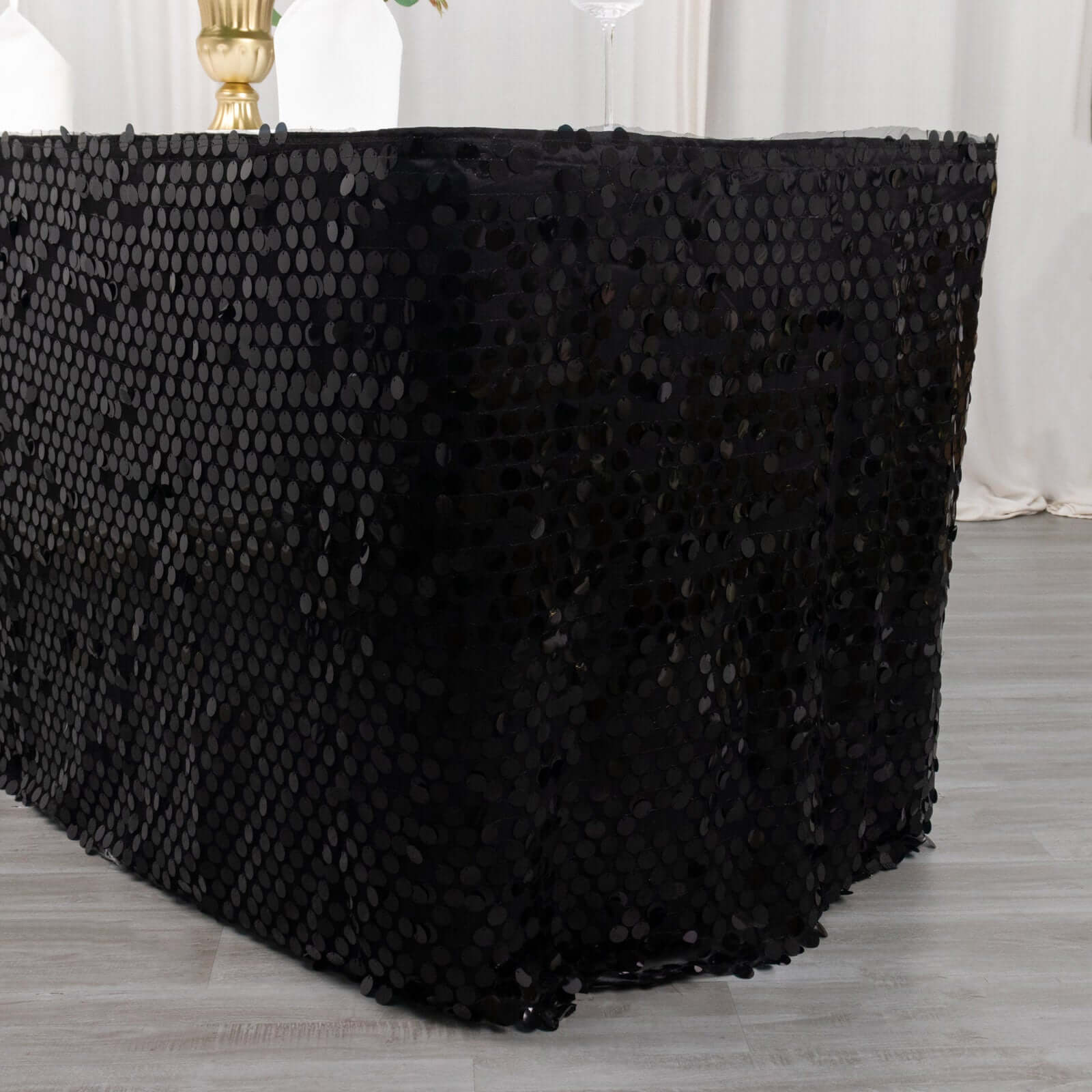 Payette Sequin 21ft Table Skirt Black - Dual Layered Satin Table Cover