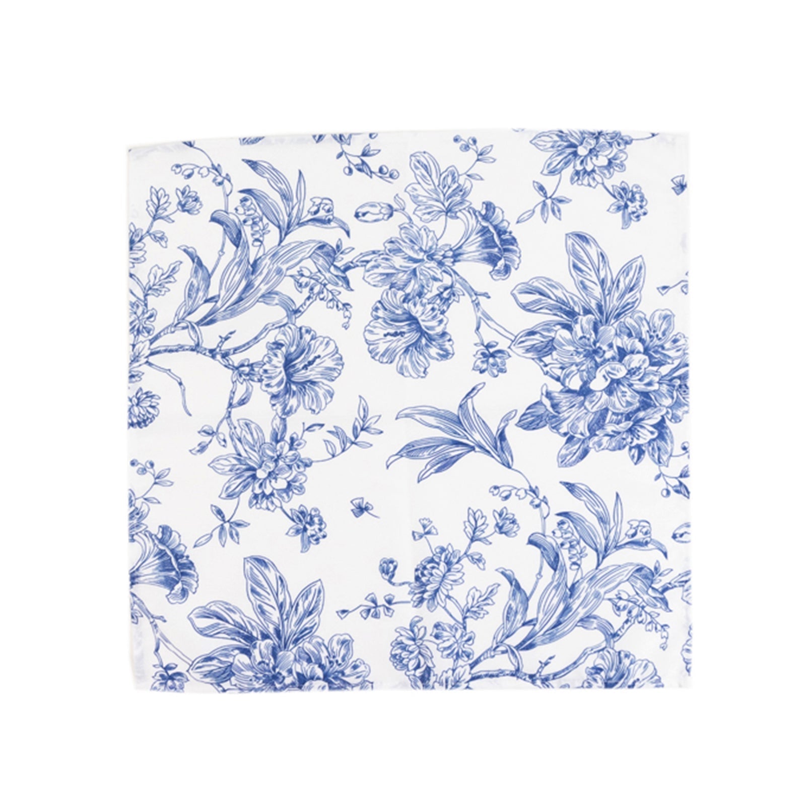 5 Pack Polyester 20"x20" Dinner Napkins White with Blue French Toile Pattern - Reusable Floral Cloth Napkins