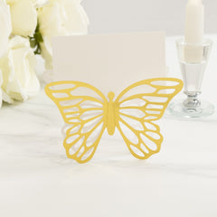 25-Pack Paper Butterfly Place Card Holders Gold with White Printable Cards - 3D Free Standing Table Number Stands 3"x5"