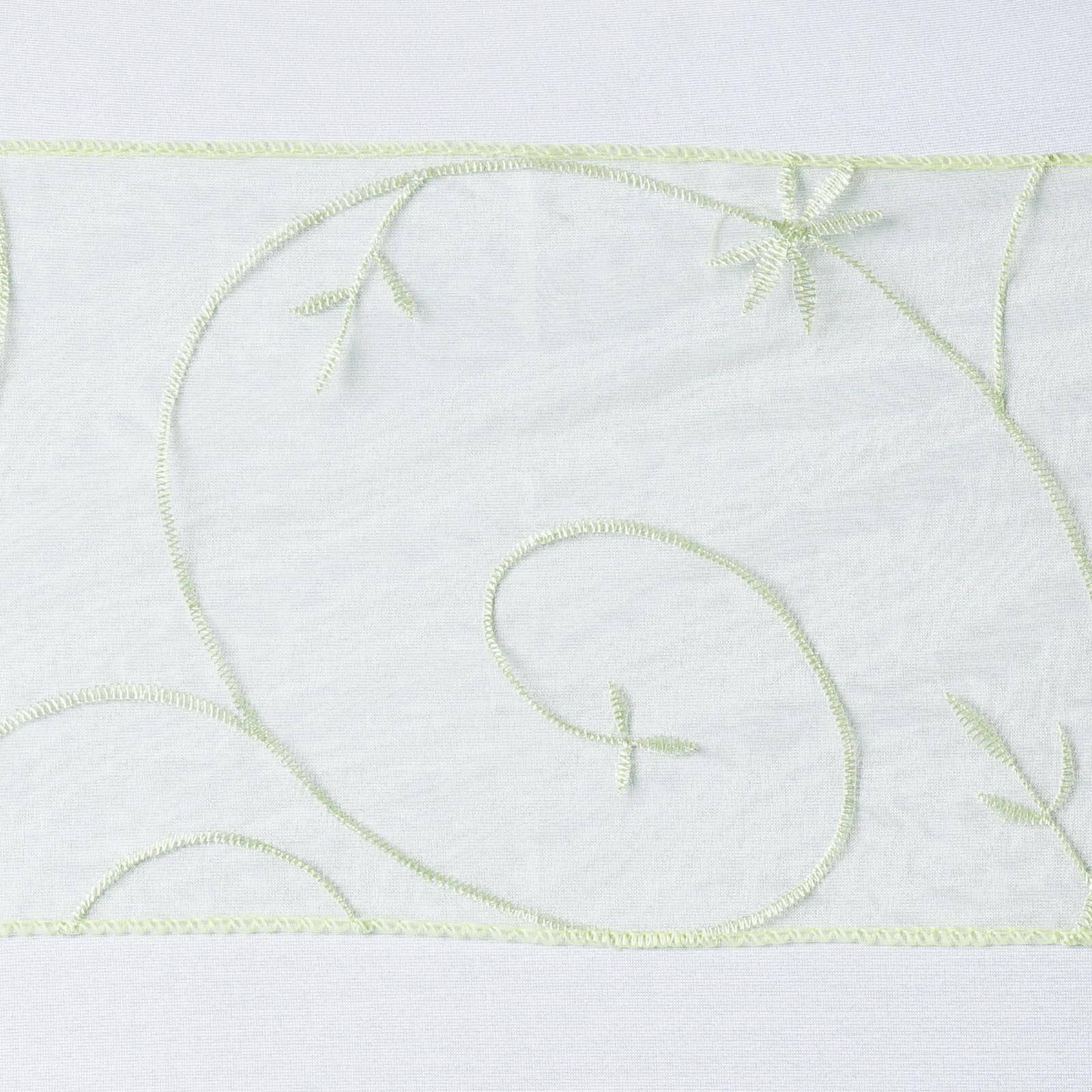 5 Pack Organza Chair Sashes with Satin Leaf Embroidery Apple Green - Reusable Sheer Design 7"x108"