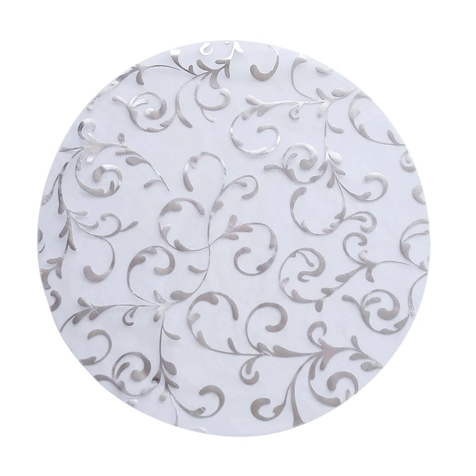 50-Pack Table Placemats Embossed Foil Flower Design Metallic Silver Round - Sheer Organza Disposable Mats 13"