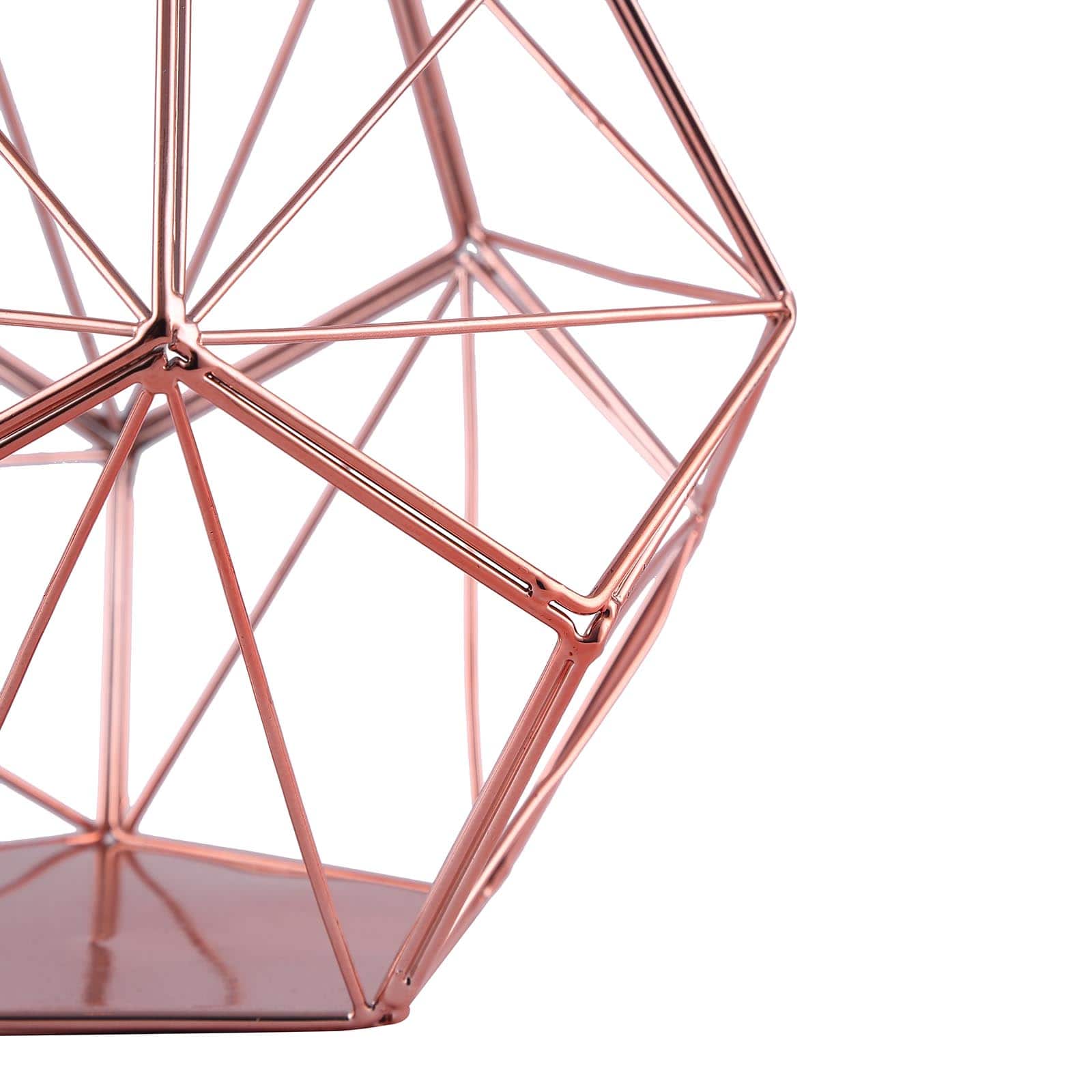 Tealight Candle Holder Rose Gold Metal Pentagon Prism Geometric Open Frame - Flower Stand 7"