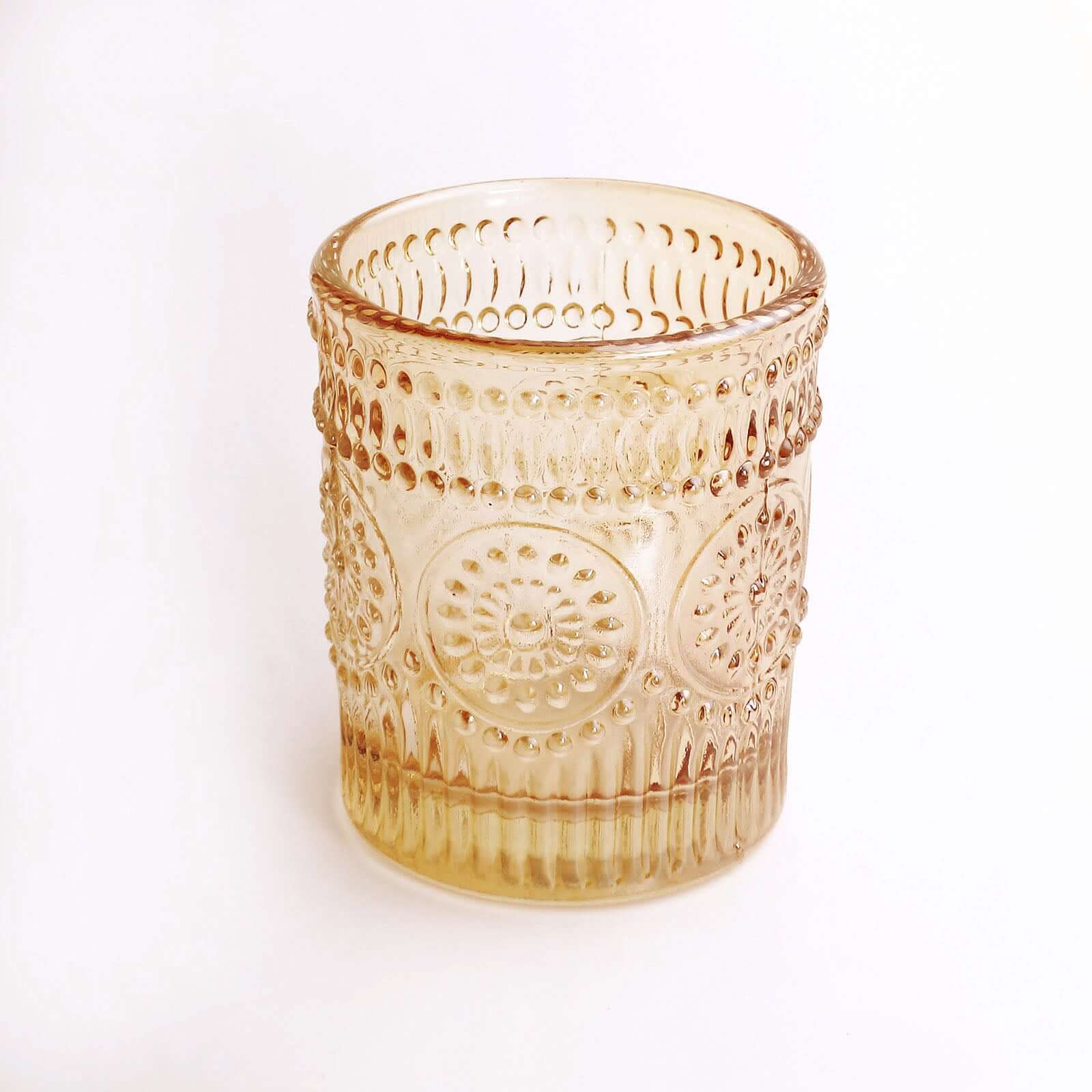 6-Pack Amber Gold Glass Votive Tealight Holders - Stylish Primrose Design for Weddings & Décor