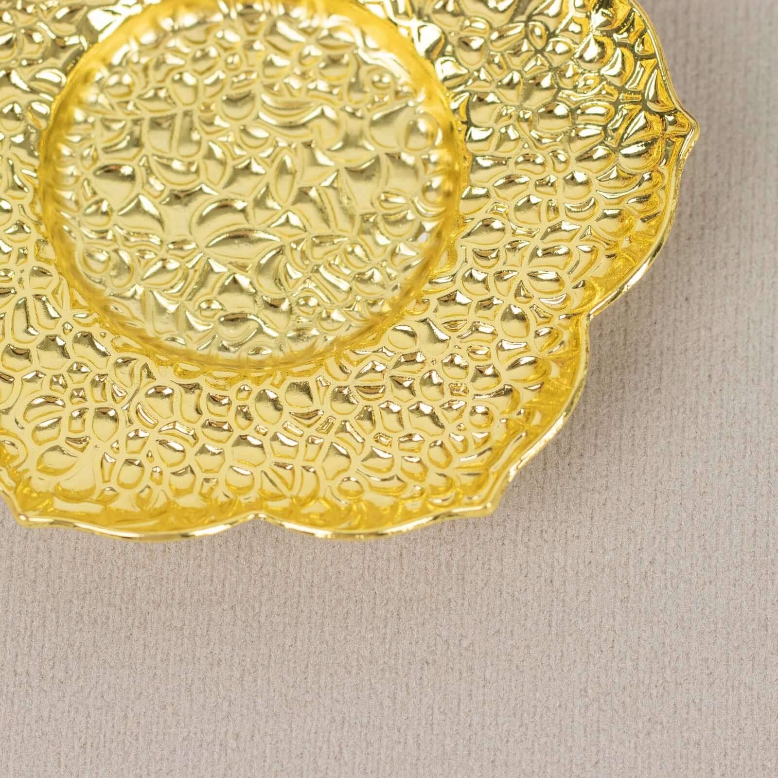 3-Pack Metal Votive Candle Holders Plum Blossom Design Shiny Gold - Vintage Mini Tea Cup Saucers 4"