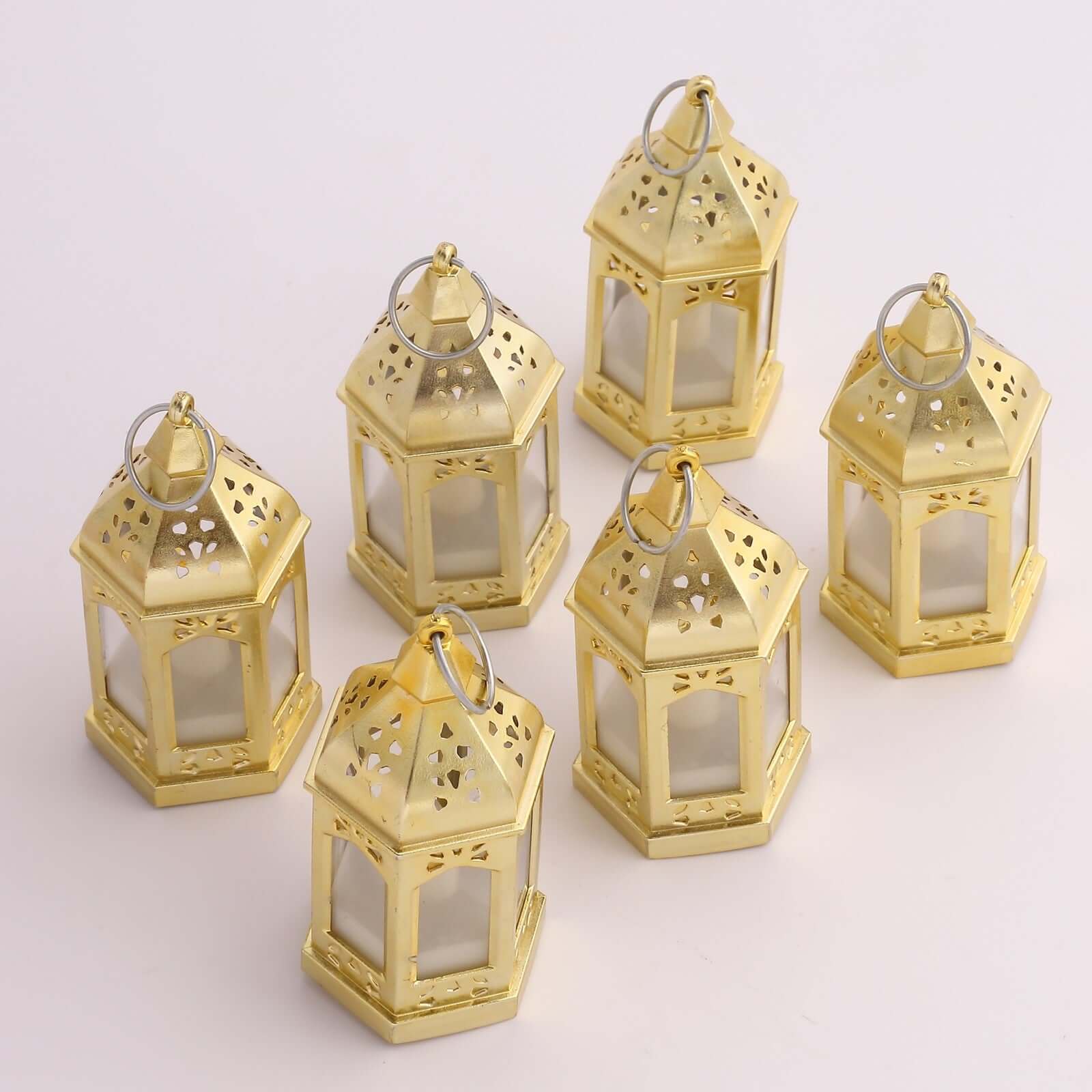 6-Pack LED Tealights Warm White Moroccan Style Gold - Battery Operated Mini Lantern Candle Lamp Centerpieces 3.5"