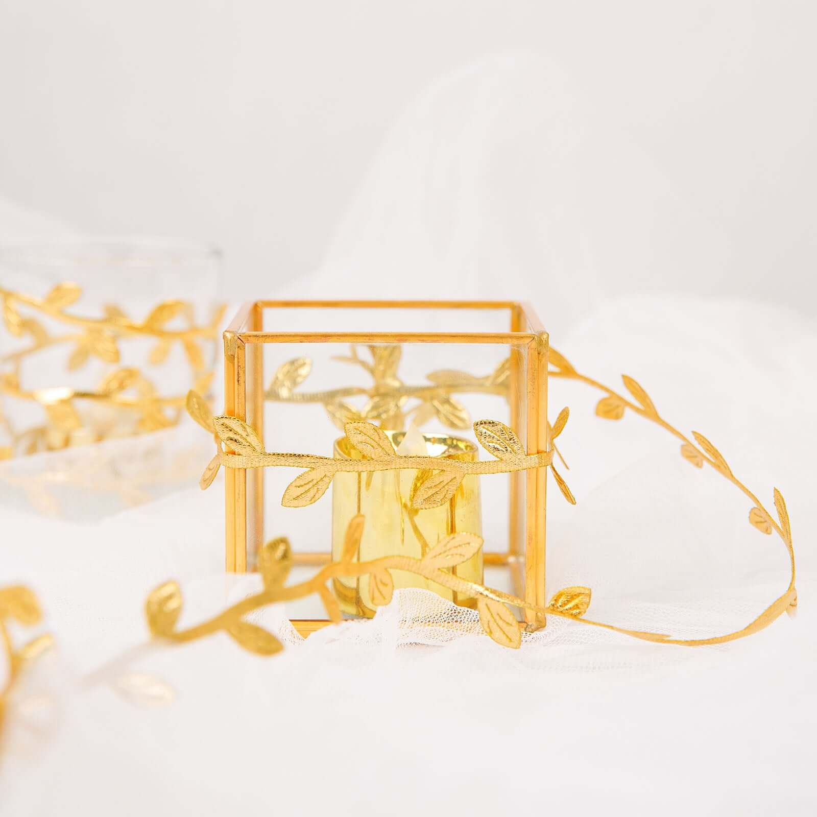 67ft Olive Gold Leaf Ribbon Trim, Artificial Vines Leaf Garland For DIY Craft Party Wedding Home Decor