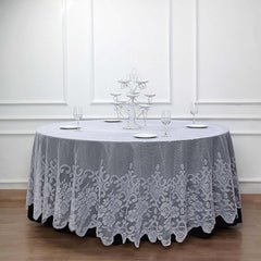 Lace 120" Round Tablecloth White - Seamless Premium Design for Upscale Celebrations