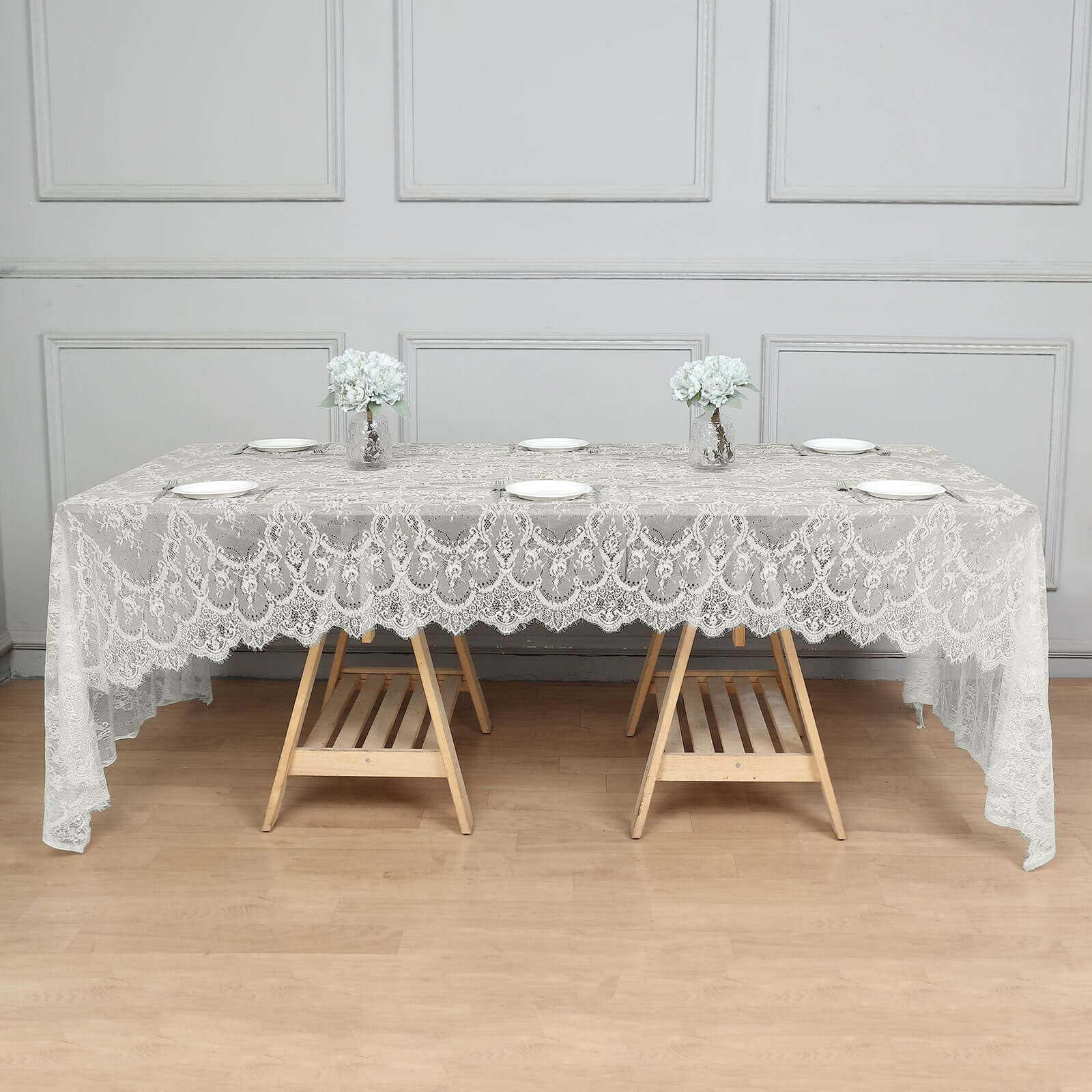 Lace 60"x120" Rectangle Tablecloth Ivory - Vintage Lace Design with Scalloped Frill Edges