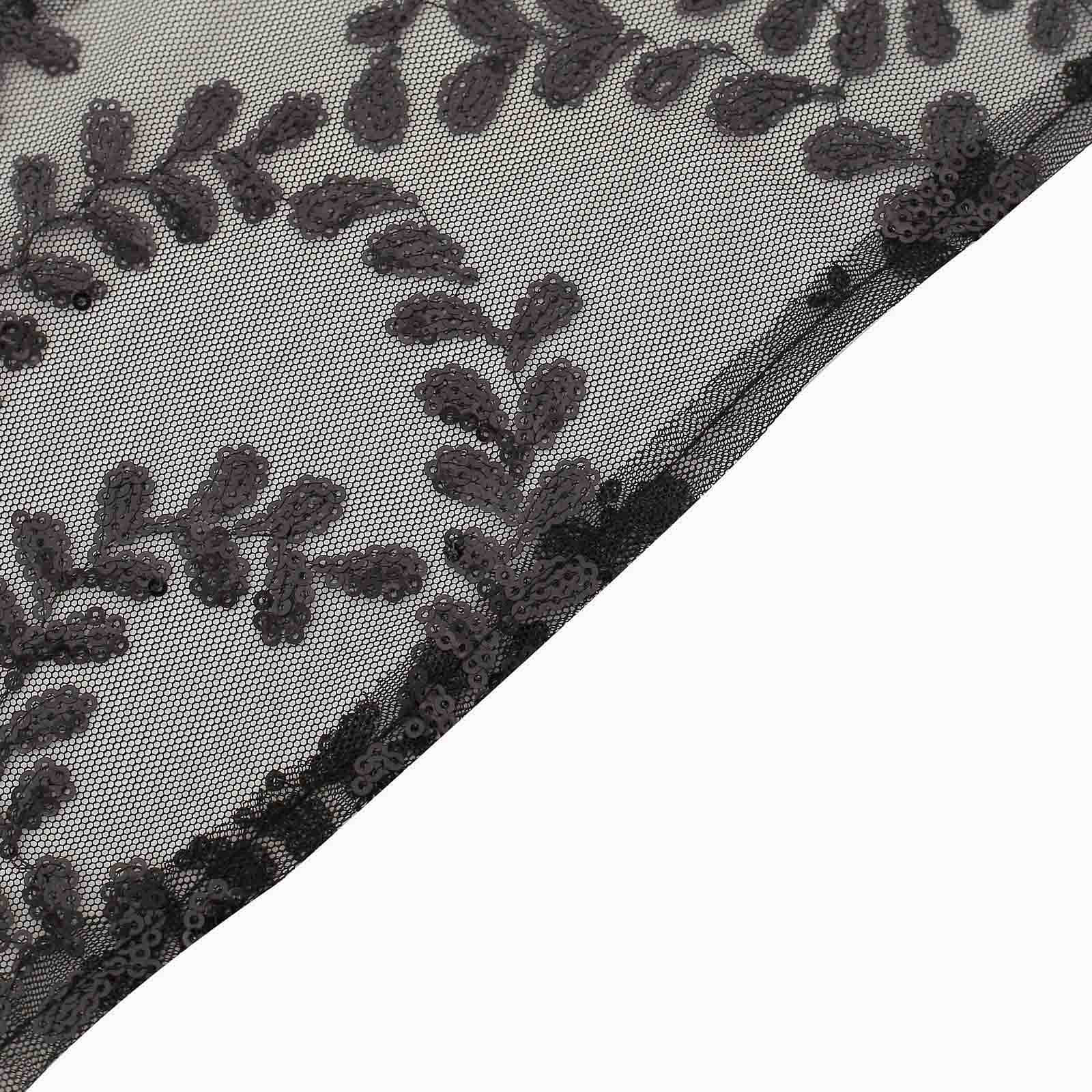 5 Pack Tulle Chair Sashes with Leaf Vine Embroidered Sequins Black 6"x88"