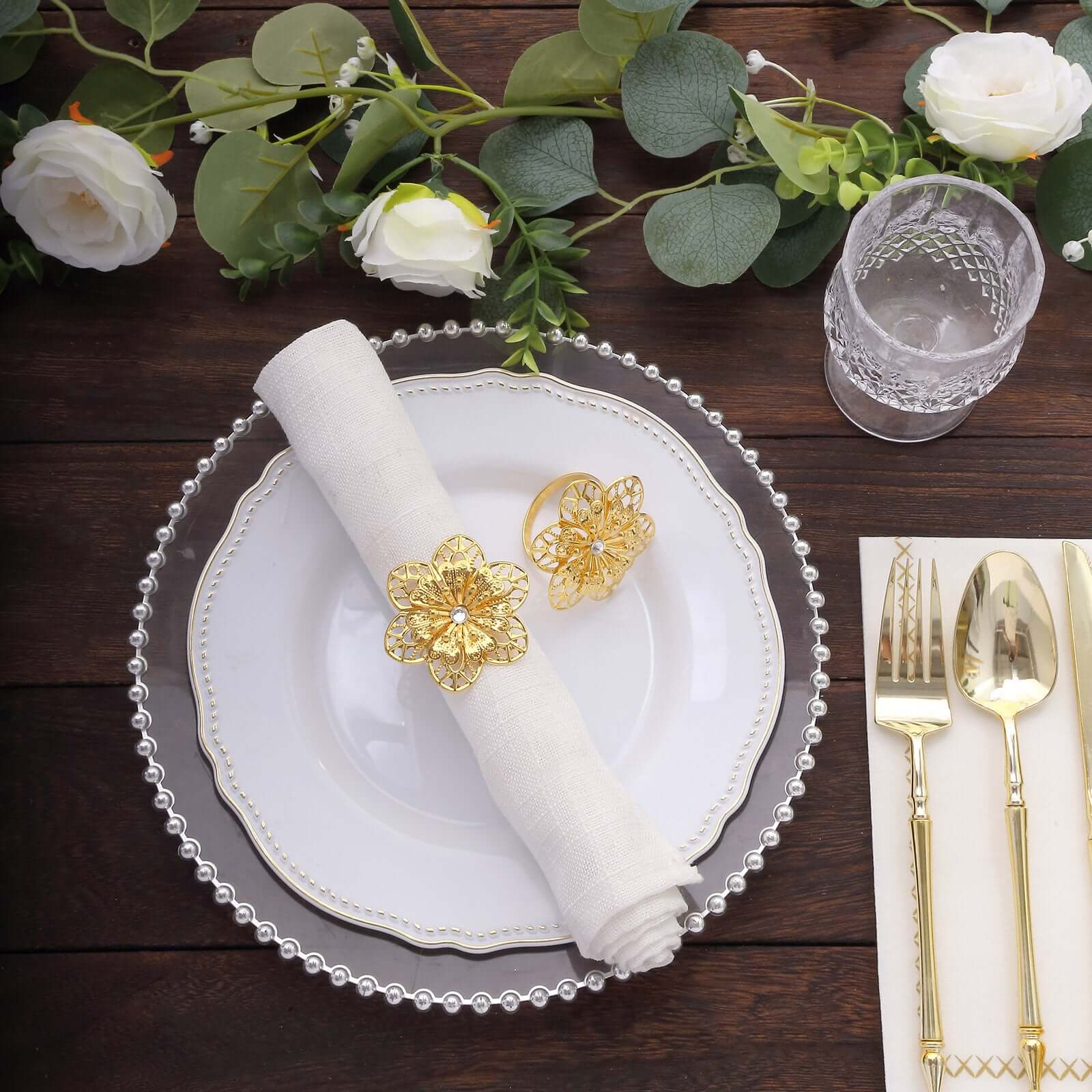 4 Pack Gold Metal Hollow Sun Flower Napkin Rings, Modern Flower Shaped Napkin Bands