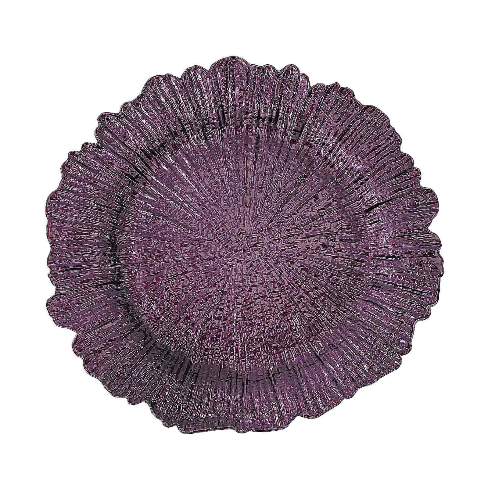6-Pack Acrylic Plastic Round Charger Plates 13" in Purple with Reef Design, Dinner Charger Tableware