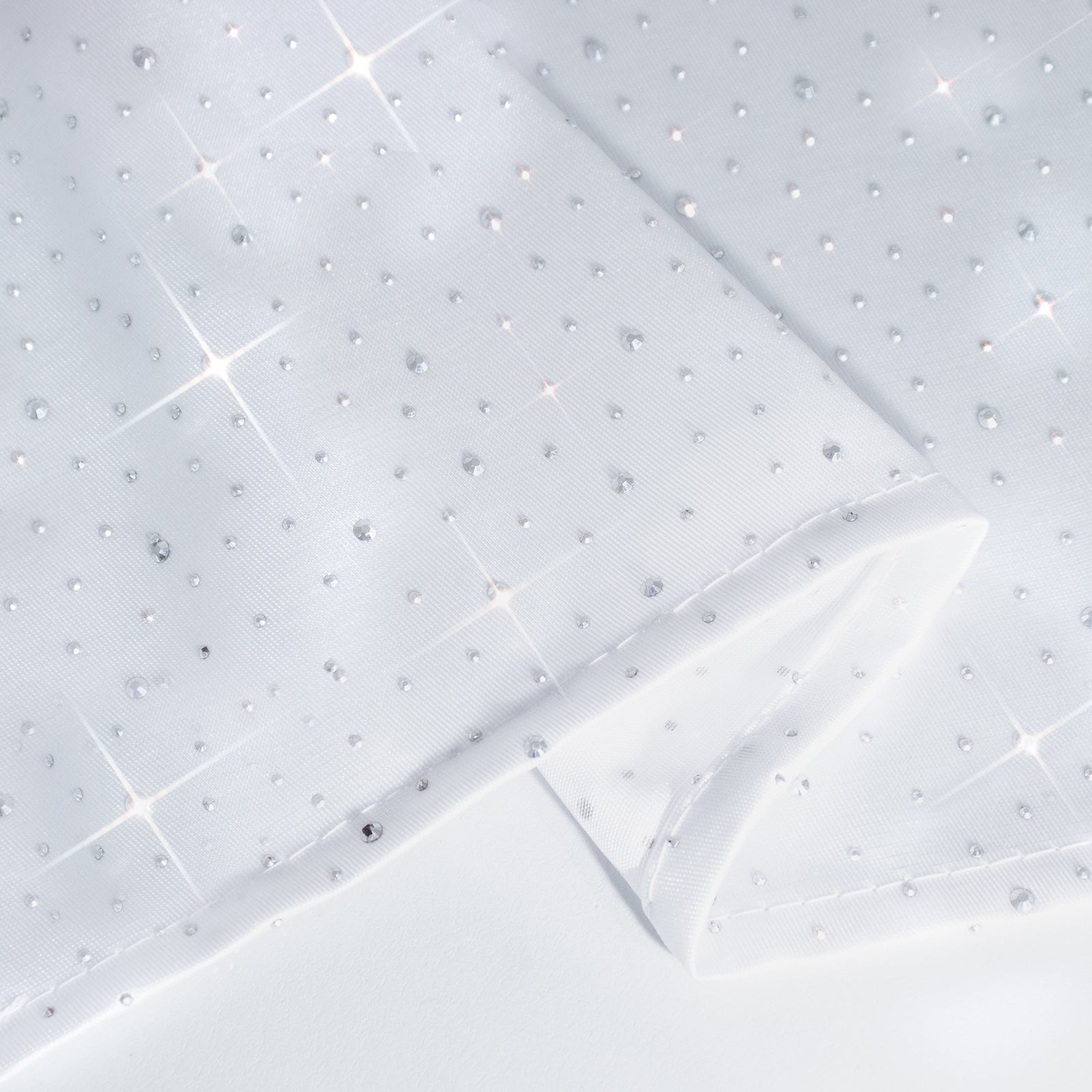 Scuba Rectangular Tablecloth 90"×132" White with Rhinestone Accents – Seamless, Wrinkle-Free, Stain-Resistant Event Linen