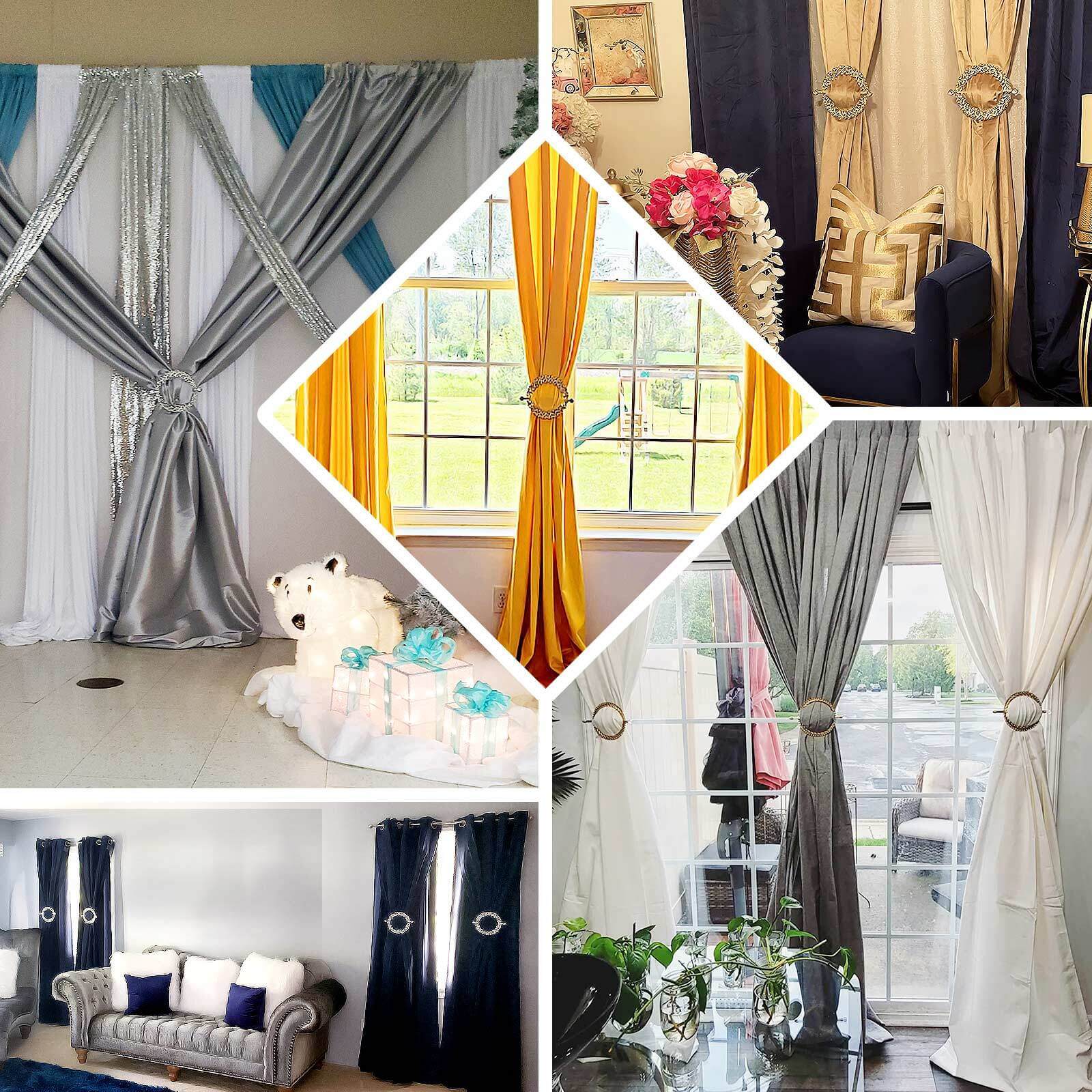 2 Pack 7" Silver Barrette Style Acrylic Crystal Curtain Tie Backs, Round Backdrop Drapery Brooch Holdbacks