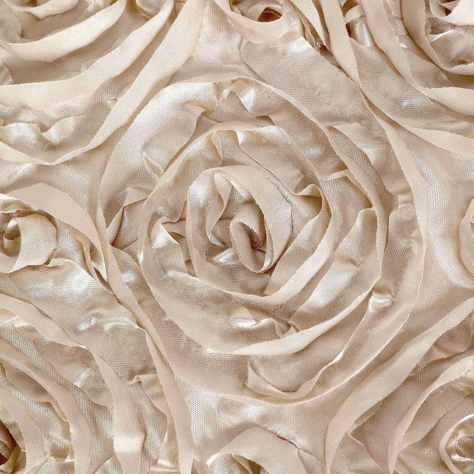 Satin 120" Round Tablecloth Beige - Grandiose 3D Rosette with Seamless Finish Table Cover