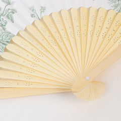 5-Pack Paper Folding Fans Party Favors in White & Sage Green French Toile Pattern, Handheld Fans with Bamboo Frame