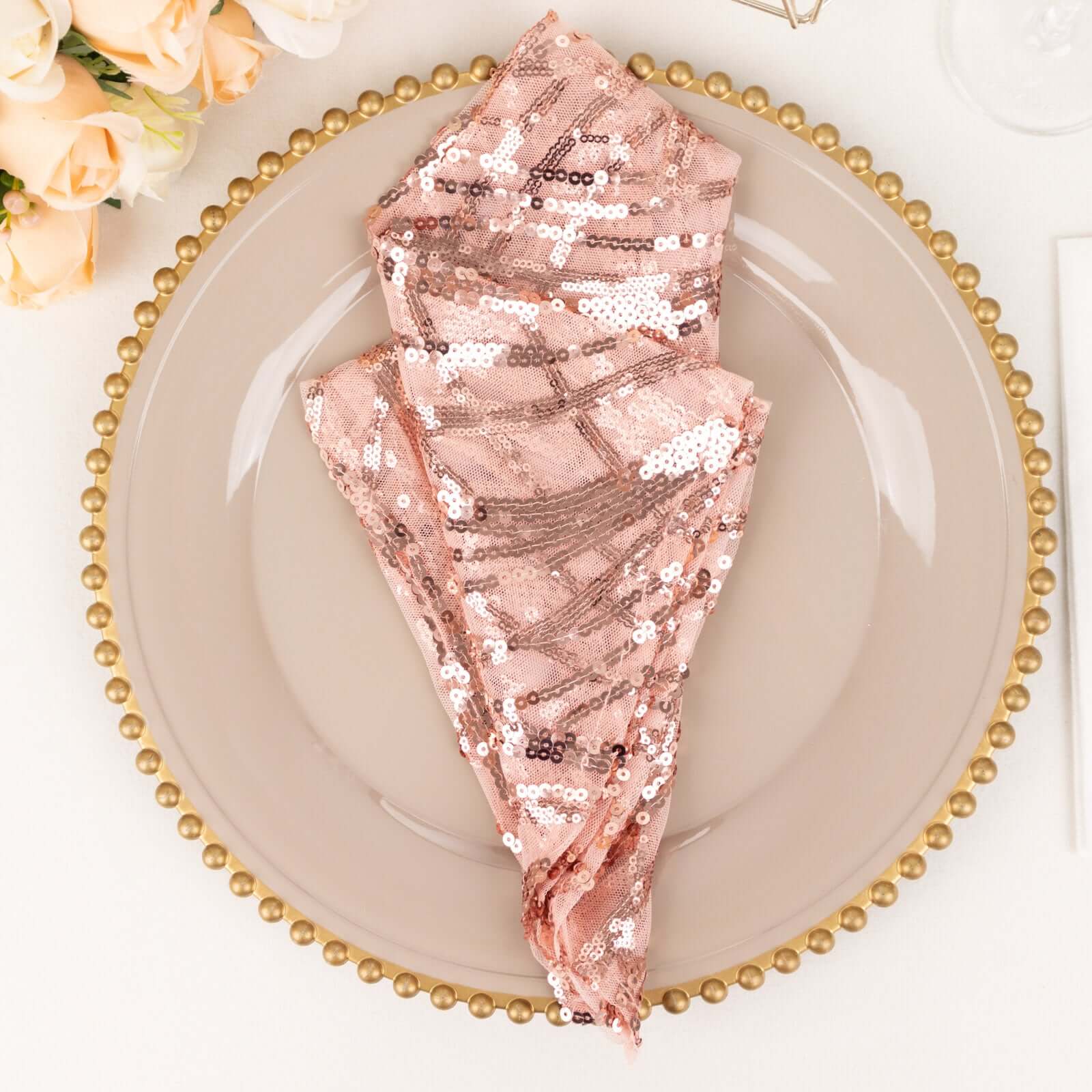 Sequin Mesh 20"x20" Napkin Blush - Wave Embroidered Reusable Napkin