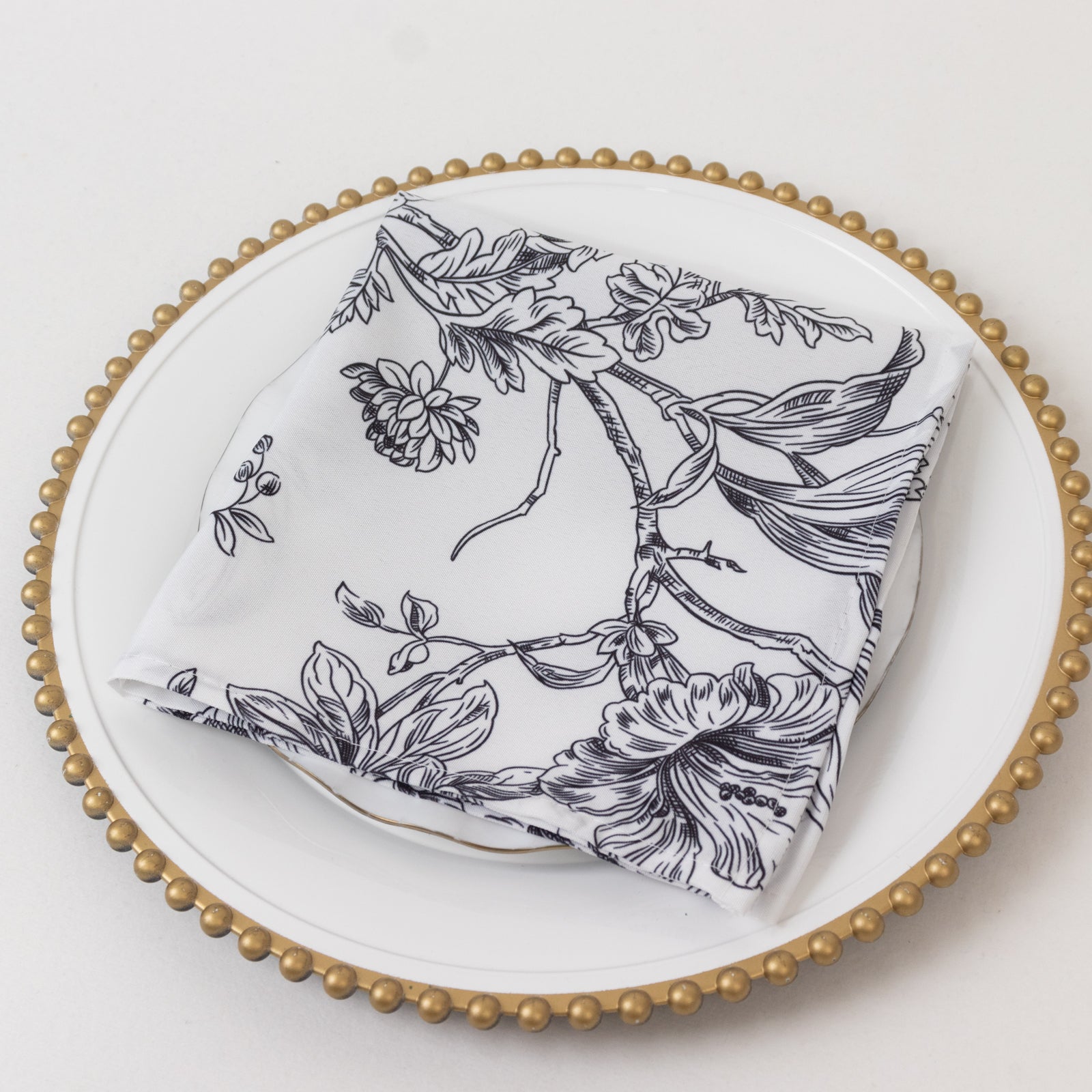 5-Pack French Toile Polyester Cloth Napkins – 17"x17" Black and White Reusable Table Napkins in Floral Design for Events & Dining