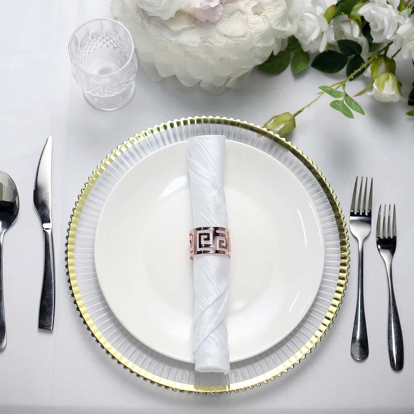 5 Pack Taffeta 20"x20" Napkins White - Accordion Crinkle Style Dinner Napkins for Upscale Dining