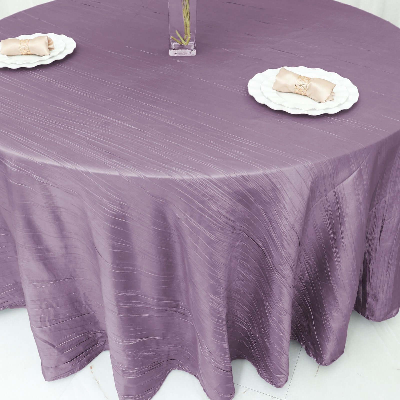 Taffeta 120" Round Tablecloth Violet Amethyst - Seamless Accordion Crinkle Table Cover