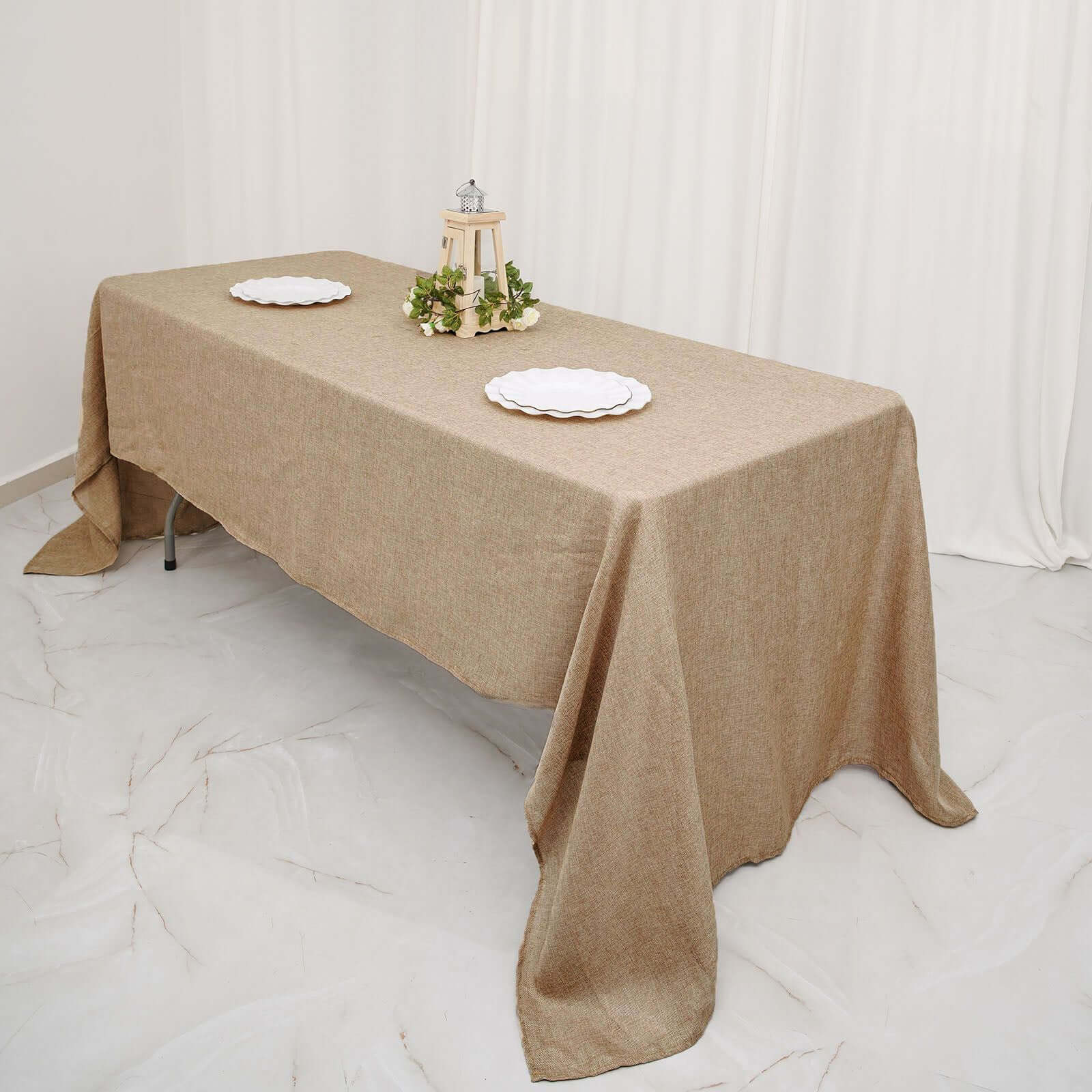 Faux Burlap Jute 60"x126" Rectangle Tablecloth Natural - Rustic Event Table Linen