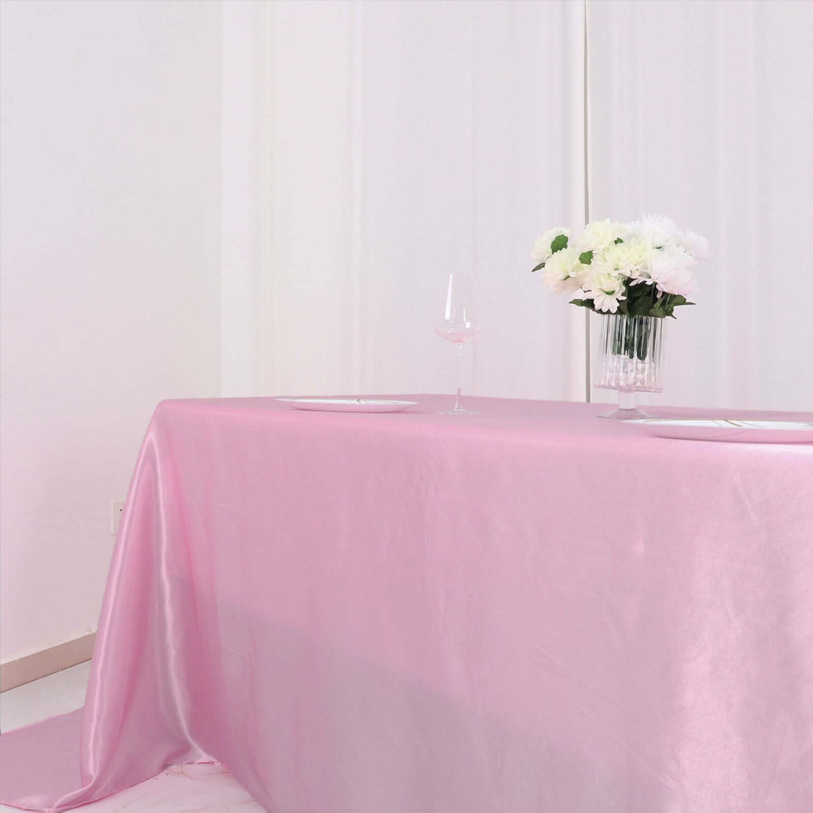 Satin Rectangular 90"x132" Tablecloth Pink - Seamless Table Cover