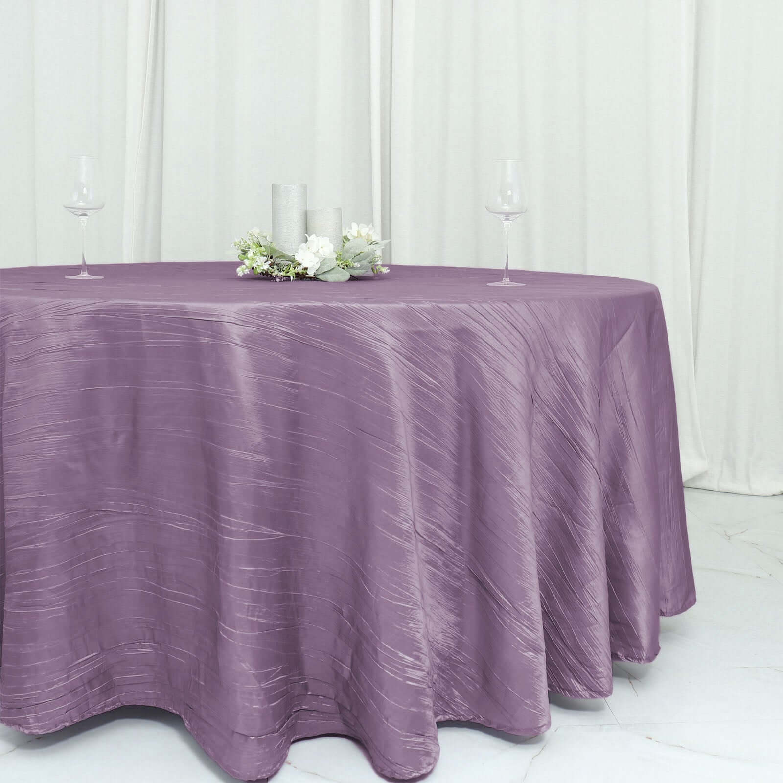 Taffeta 120" Round Tablecloth Violet Amethyst - Seamless Accordion Crinkle Table Cover