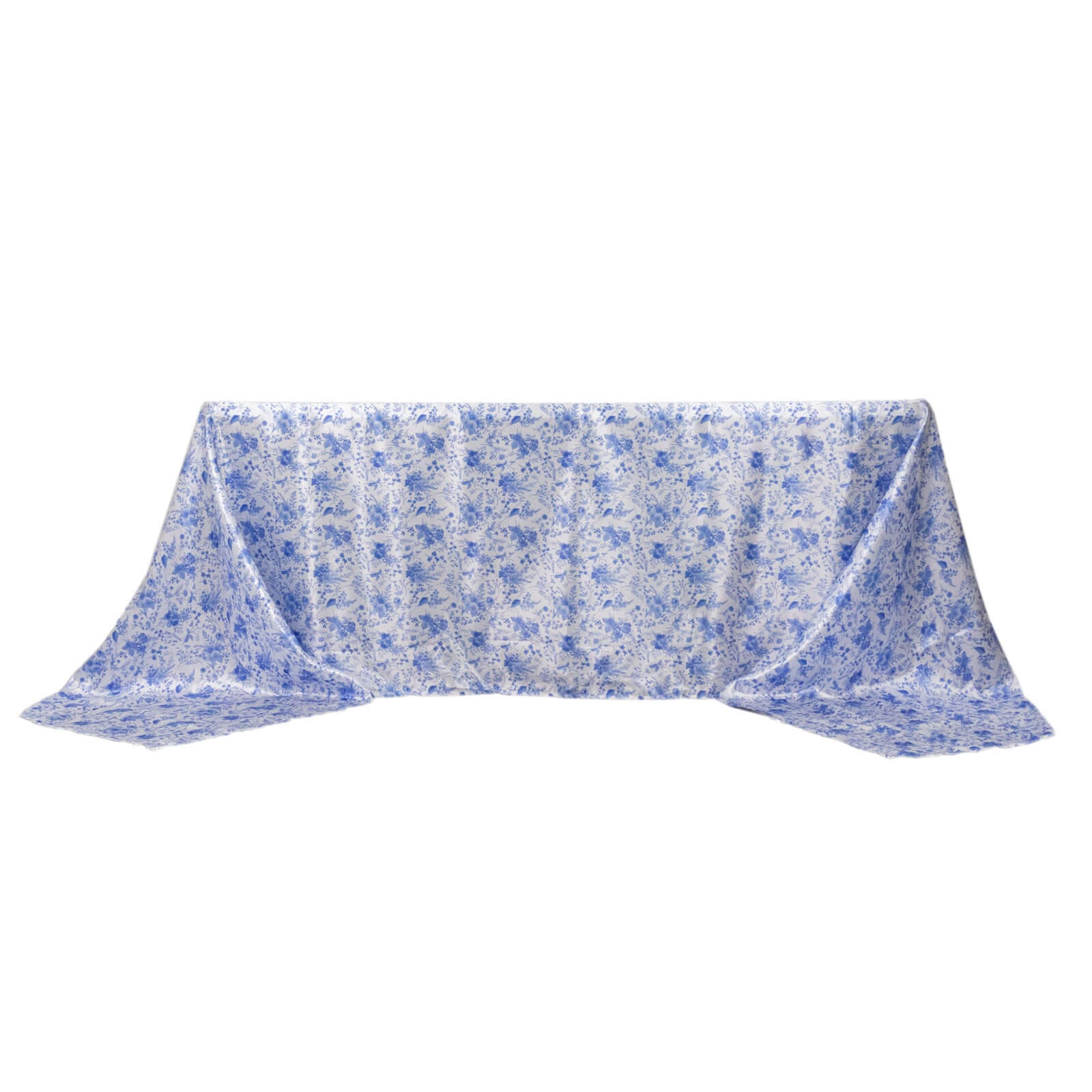 Satin Rectangular 90"x156" Tablecloth White/Blue French Toile Design - Seamless Stylish & Wrinkle-Resistant Table Cover
