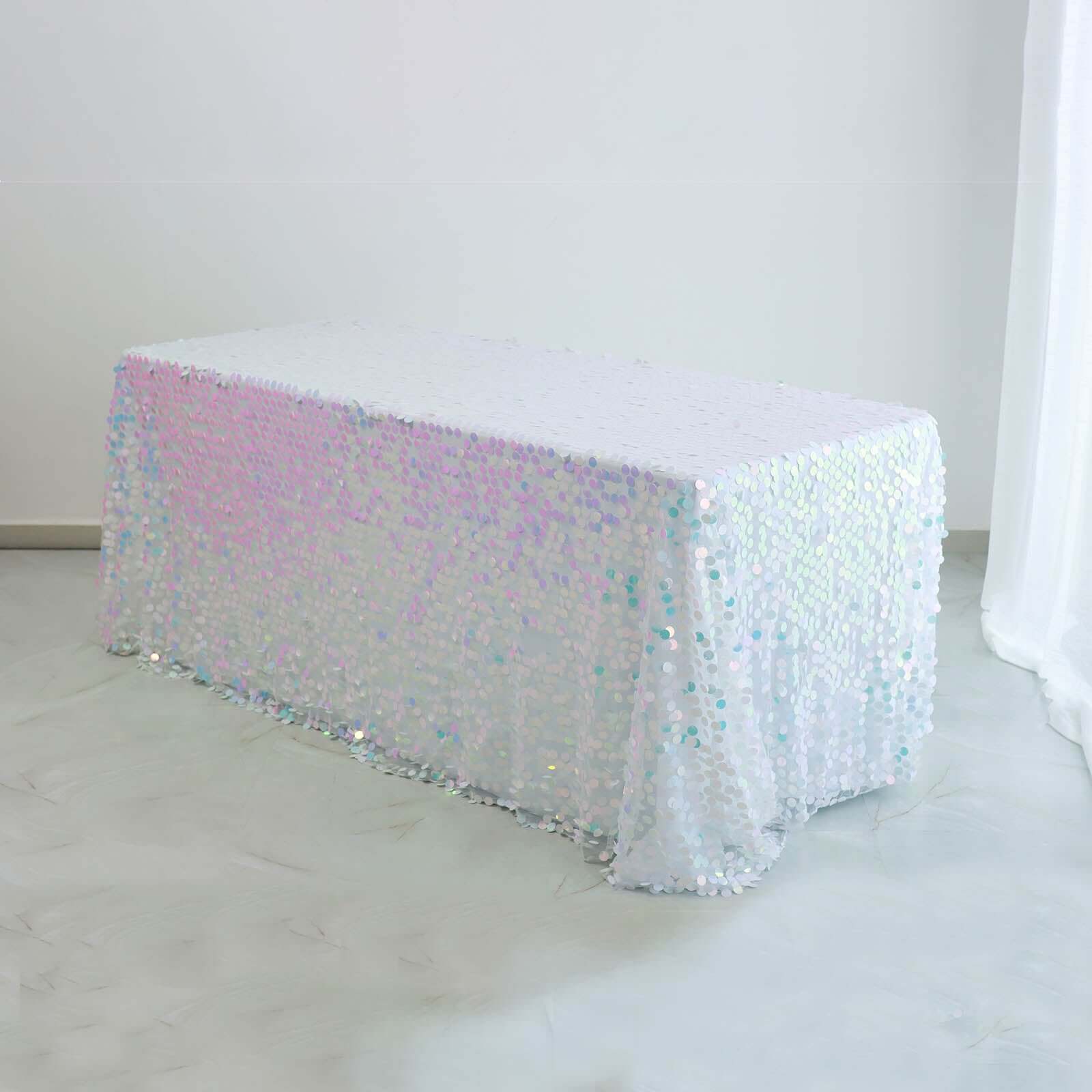 Sequin 90"x132" Rectangle Tablecloth Iridescent Blue - Seamless Big Payette Table Cover