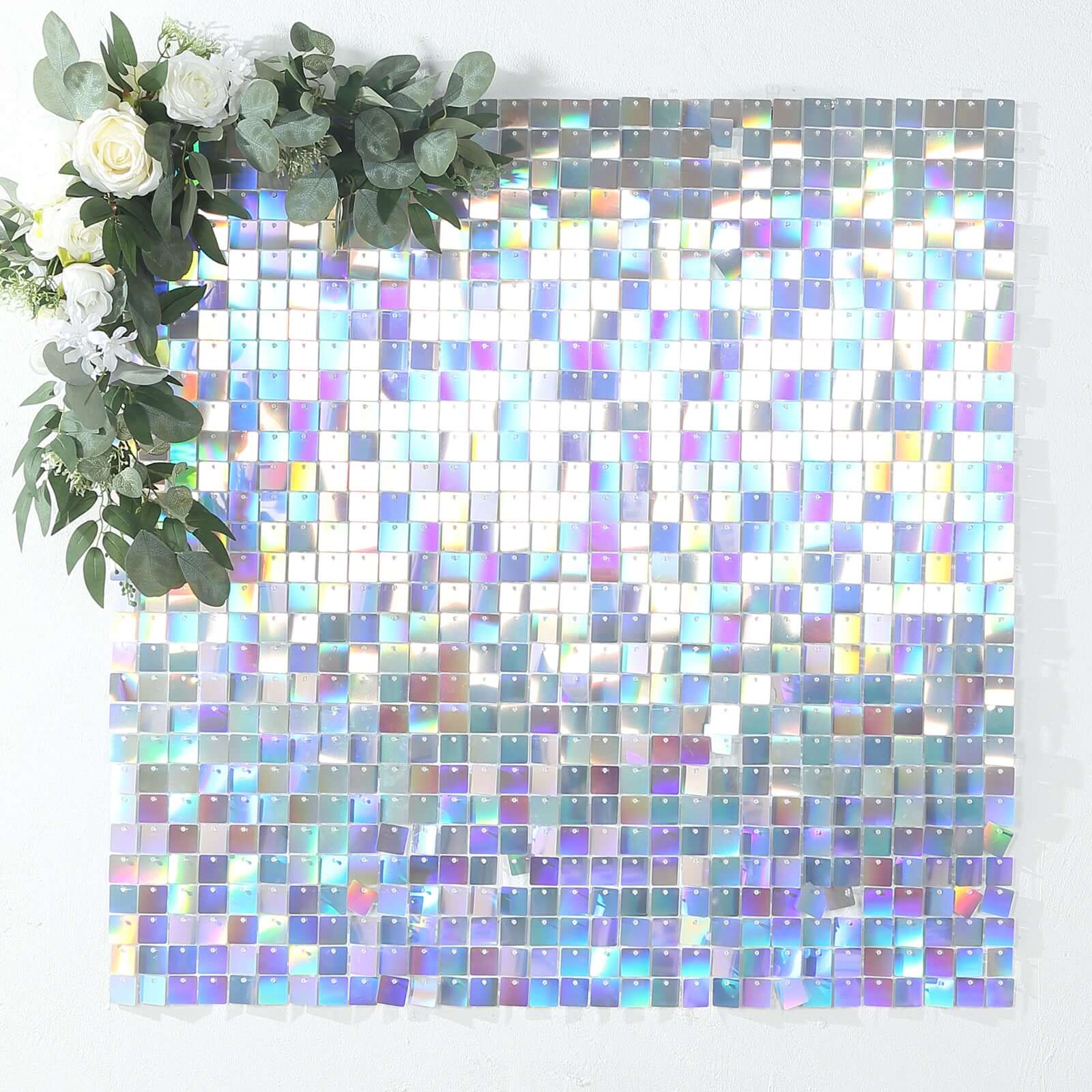 Disco Theme Iridescent Blue Square Sequin Shimmer Wall Party Photo Backdrop, 24sq.ft Active Spangle Wall Art Décor Panels - 24 Panels